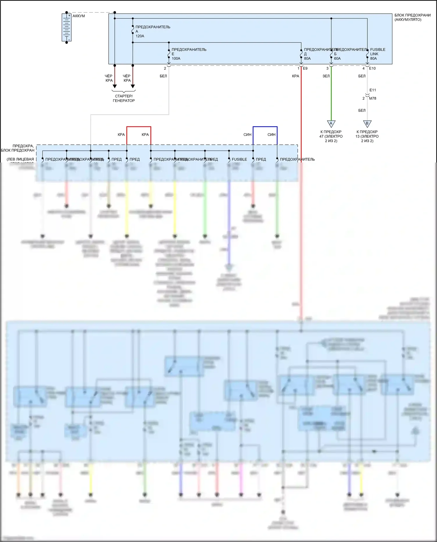 Tiida Nissan C11 рестайлинг (2010-2013): Электросхема блока предохранителей реле (1 из 2) 