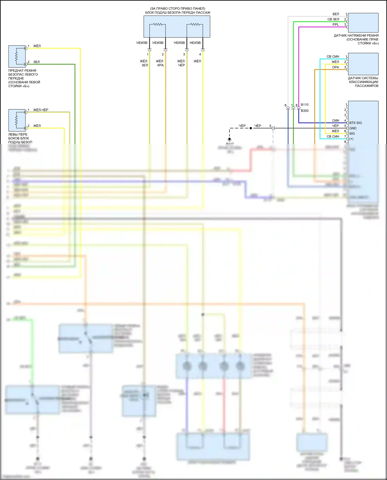 Tiida Nissan C11 рестайлинг (2010-2013): Электросхема подушек безопасности (2 из 2) 
