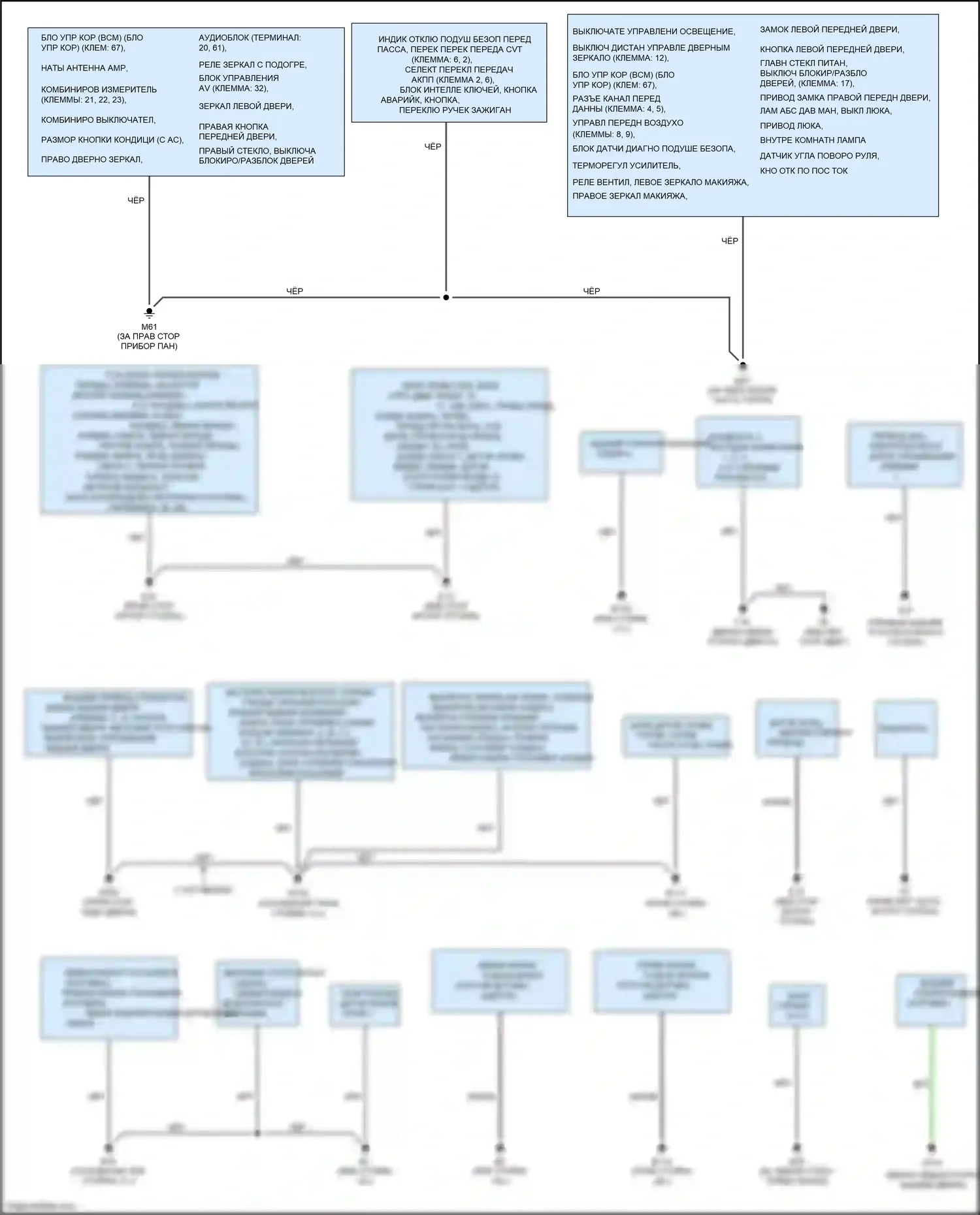 Tiida Nissan C11 рестайлинг (2010-2013): Электросхема точек подключения масс 
