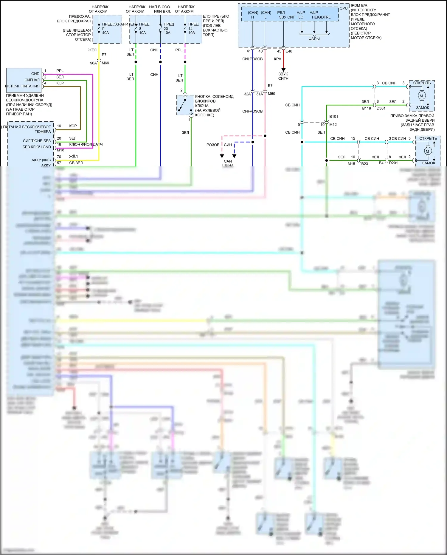 Tiida Nissan C11 рестайлинг (2010-2013): Электросхема центрального замка, без интеллектуального ключевого блока 