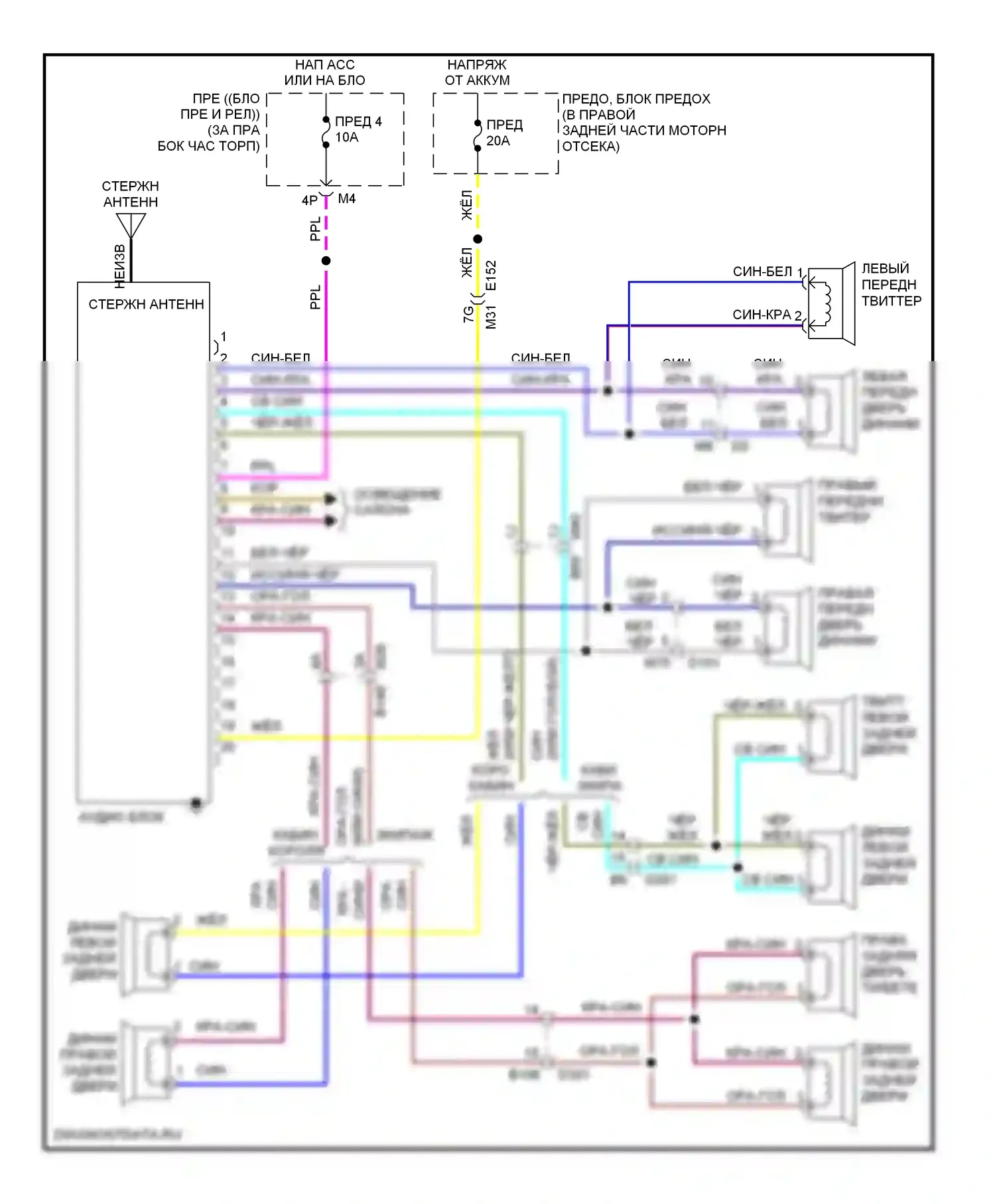 Titan Nissan I рестайлинг (2007-2015): Базовая магнитола электросхема, без дисплея звука 