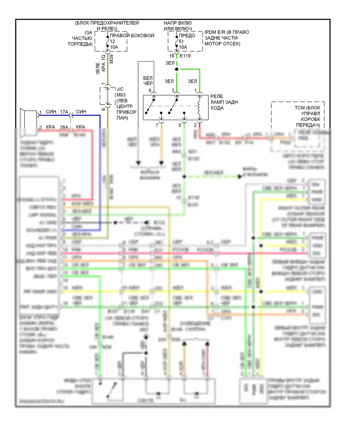 Titan Nissan I рестайлинг (2007-2015): Электросхема заднего гидролокатора 