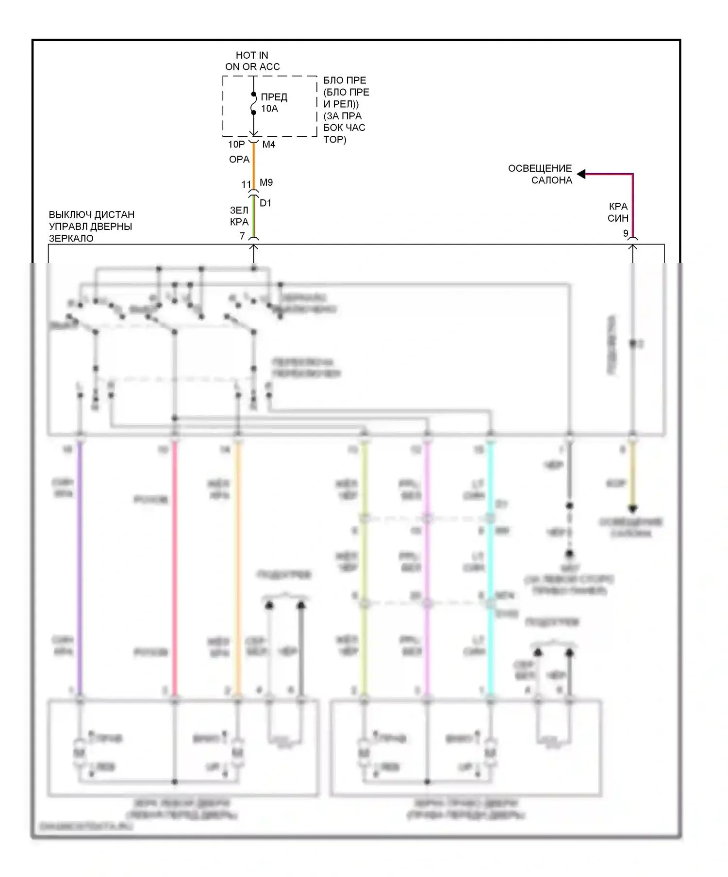 Titan Nissan I рестайлинг (2007-2015): Электросхема управления зеркалами заднего вида 