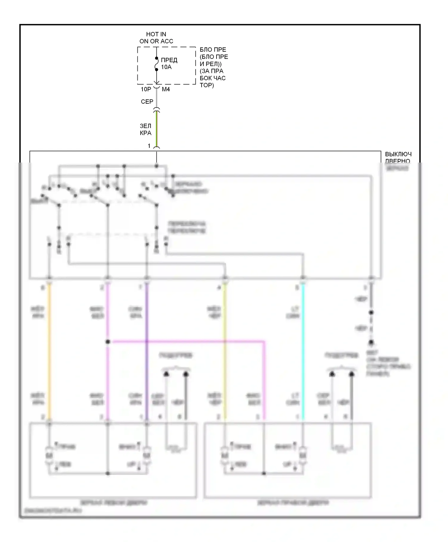 Titan Nissan I (2003-2006): Электросхема управления зеркалами заднего вида 