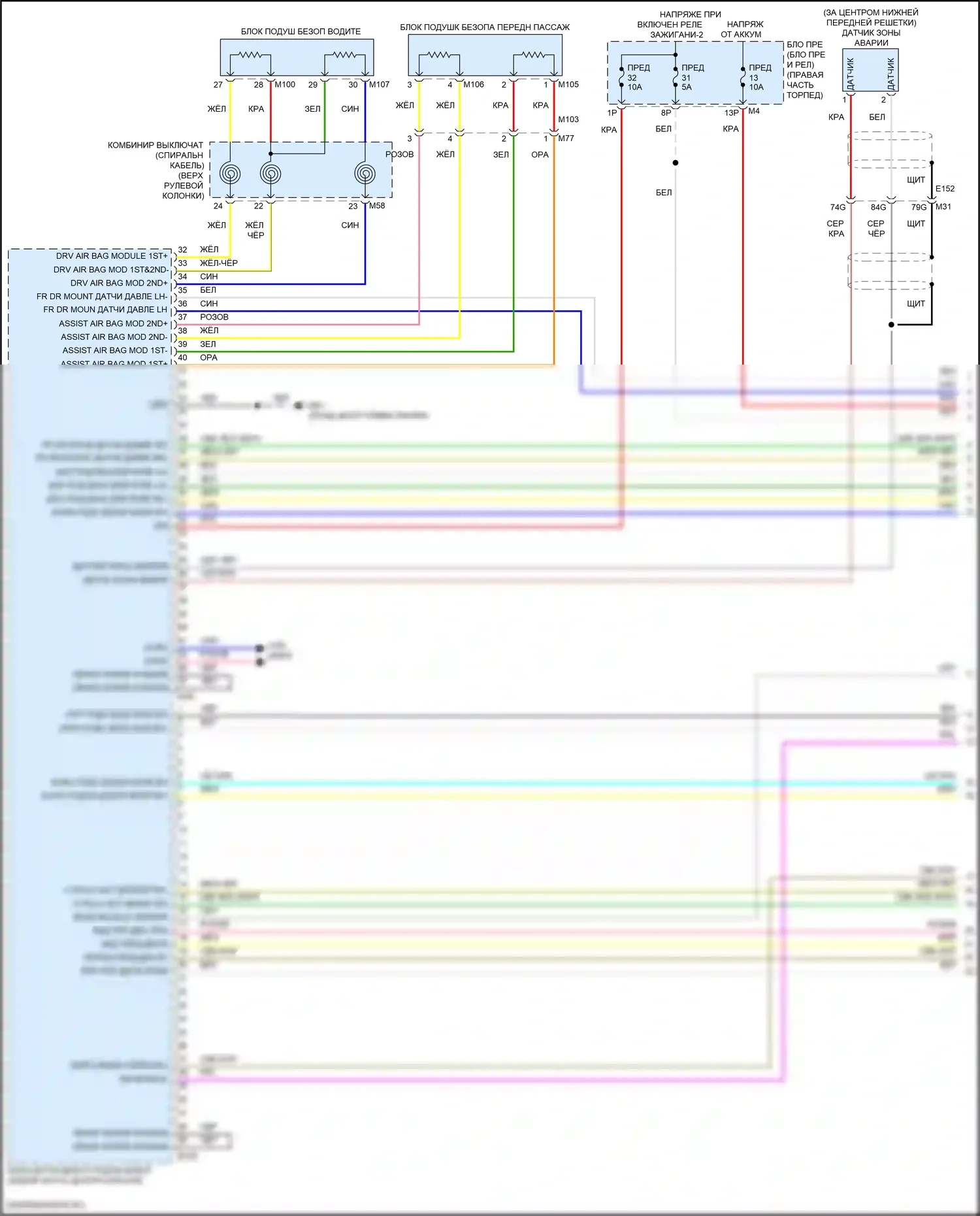 Titan Nissan II рестайлинг (2019-2024): Электросхема подушек безопасности, без системы распознаваний сиденья (1 из 3) 