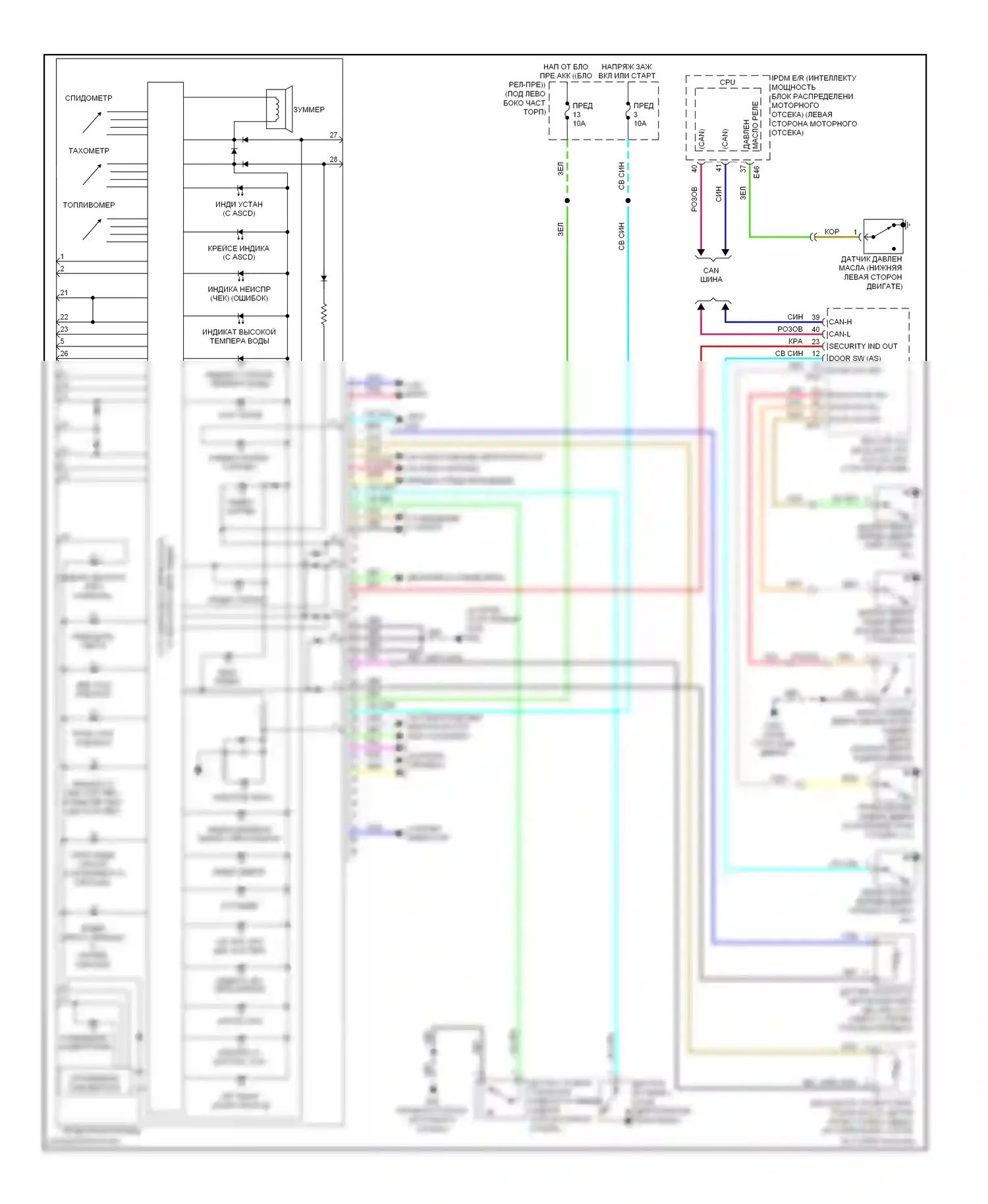 Versa Nissan I (2006-2012): Электросхема приборной панели 