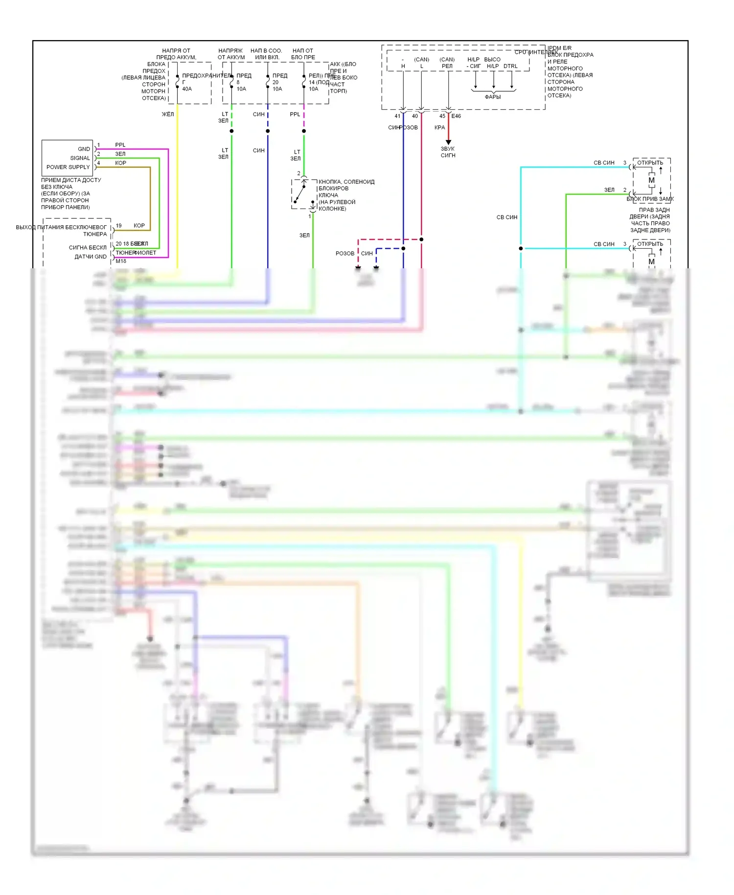 Versa Nissan I (2006-2012): Электросхема центрального замка, без интеллектуального ключевого блока 