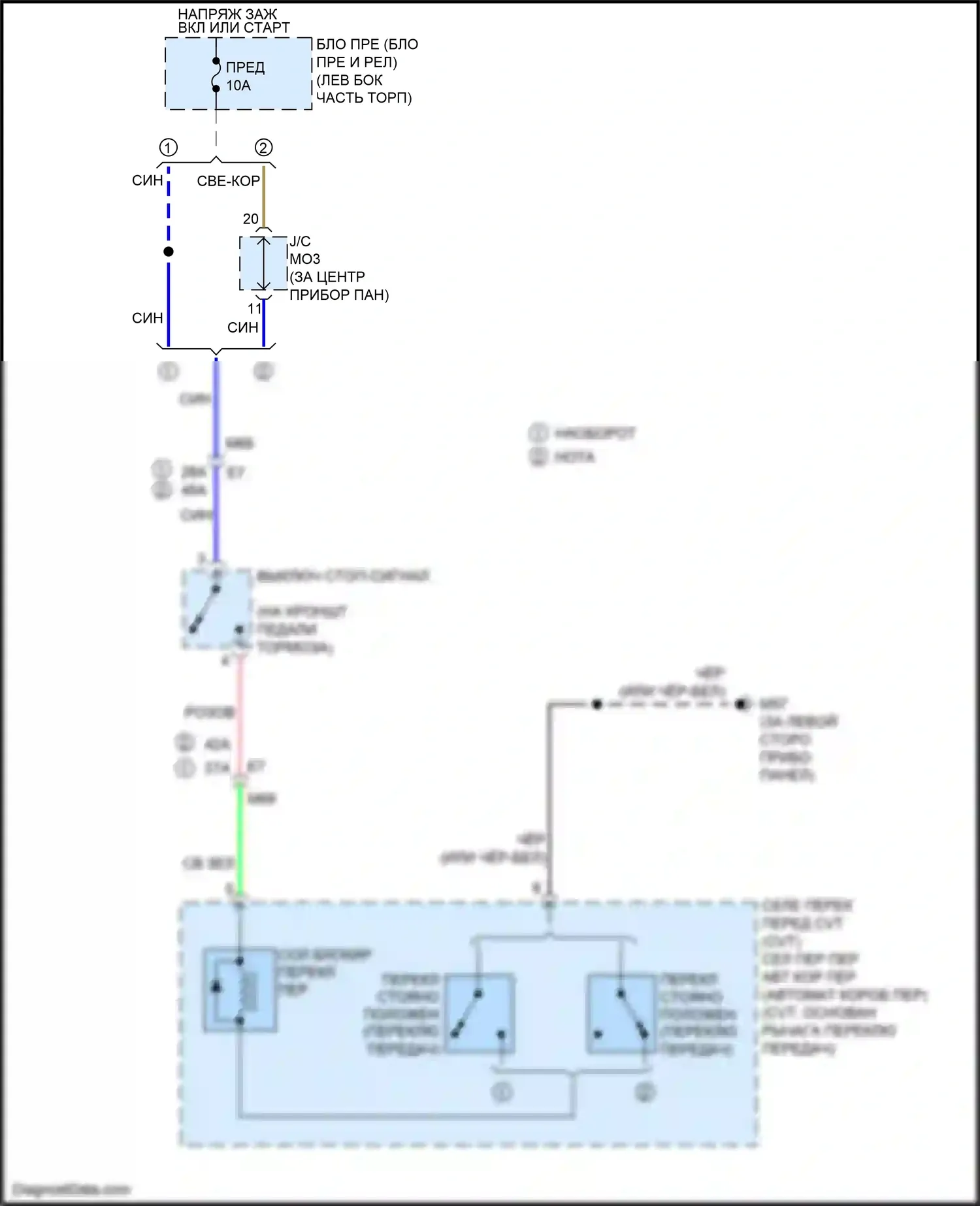Versa Nissan II рестайлинг (2014-2019): Электросхема блокировки селектора 