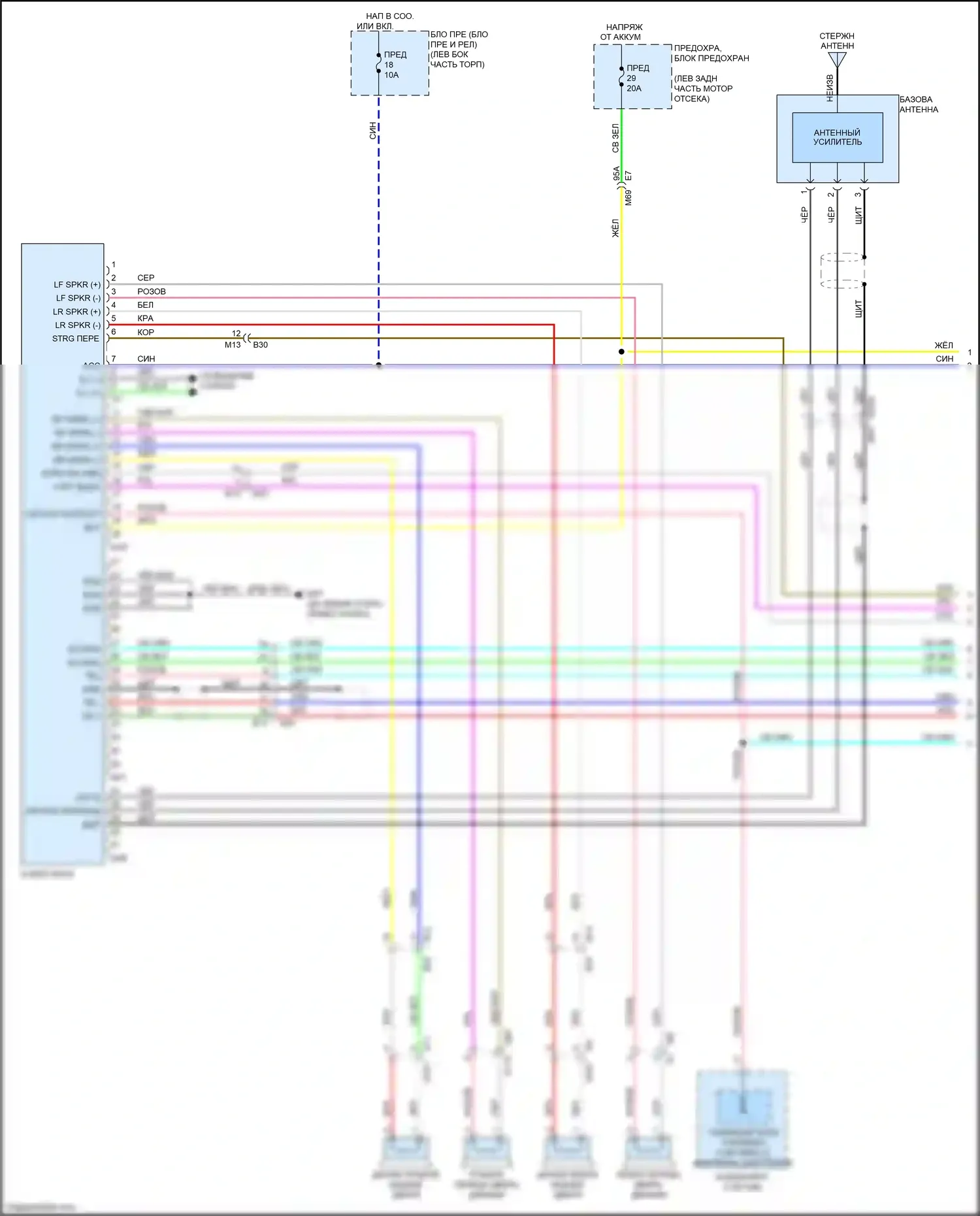 Versa Nissan II рестайлинг (2014-2019): Электросхема базовой магнитолы (1 из 2) 