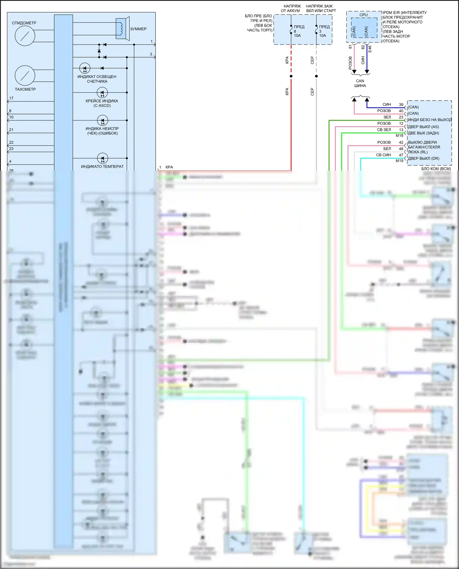 Versa Nissan II рестайлинг (2014-2019): Электросхема приборной панели, раннее производство 