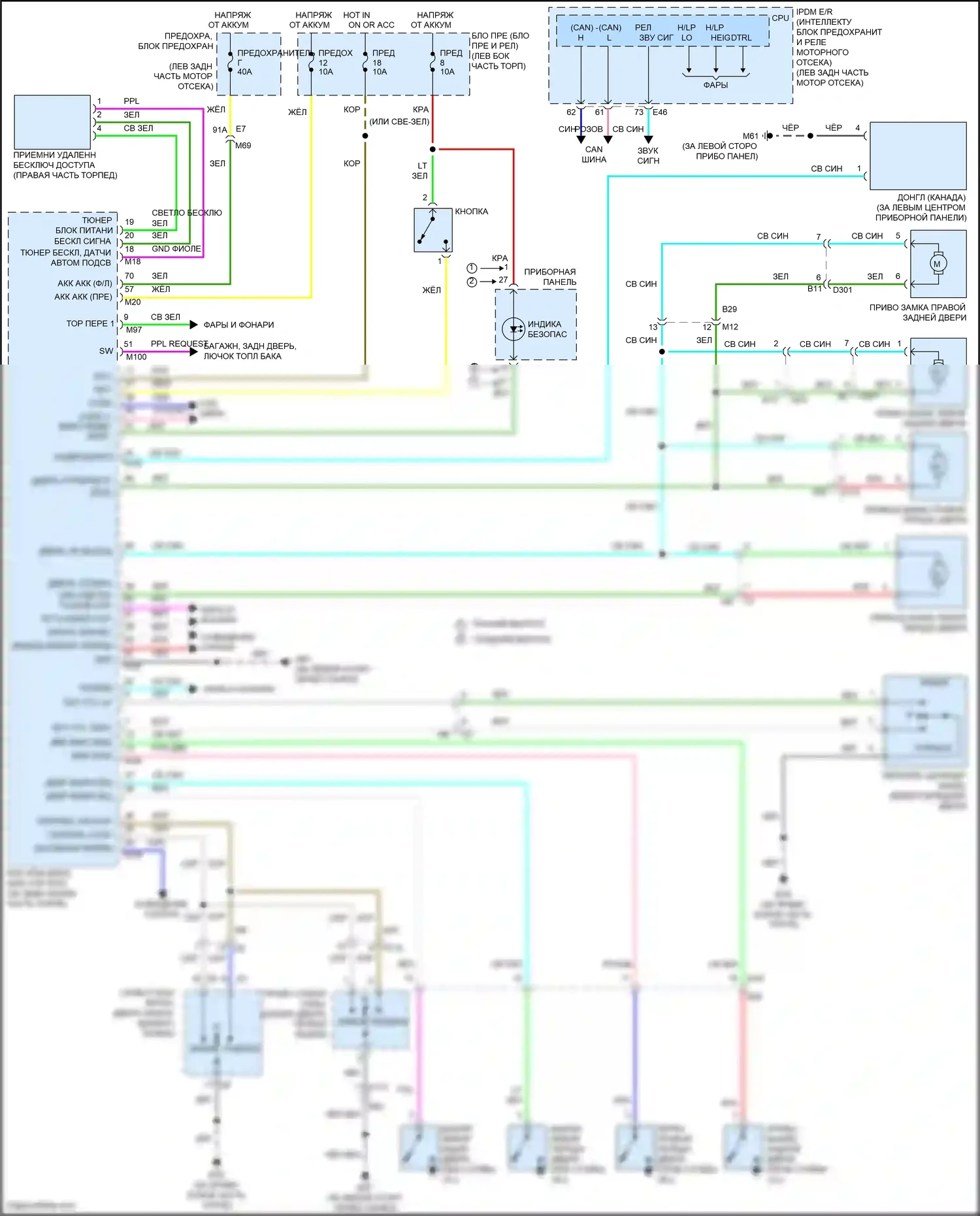 Versa Nissan II рестайлинг (2014-2019): Электросхема центрального замка, без интеллектуального ключевого блока 