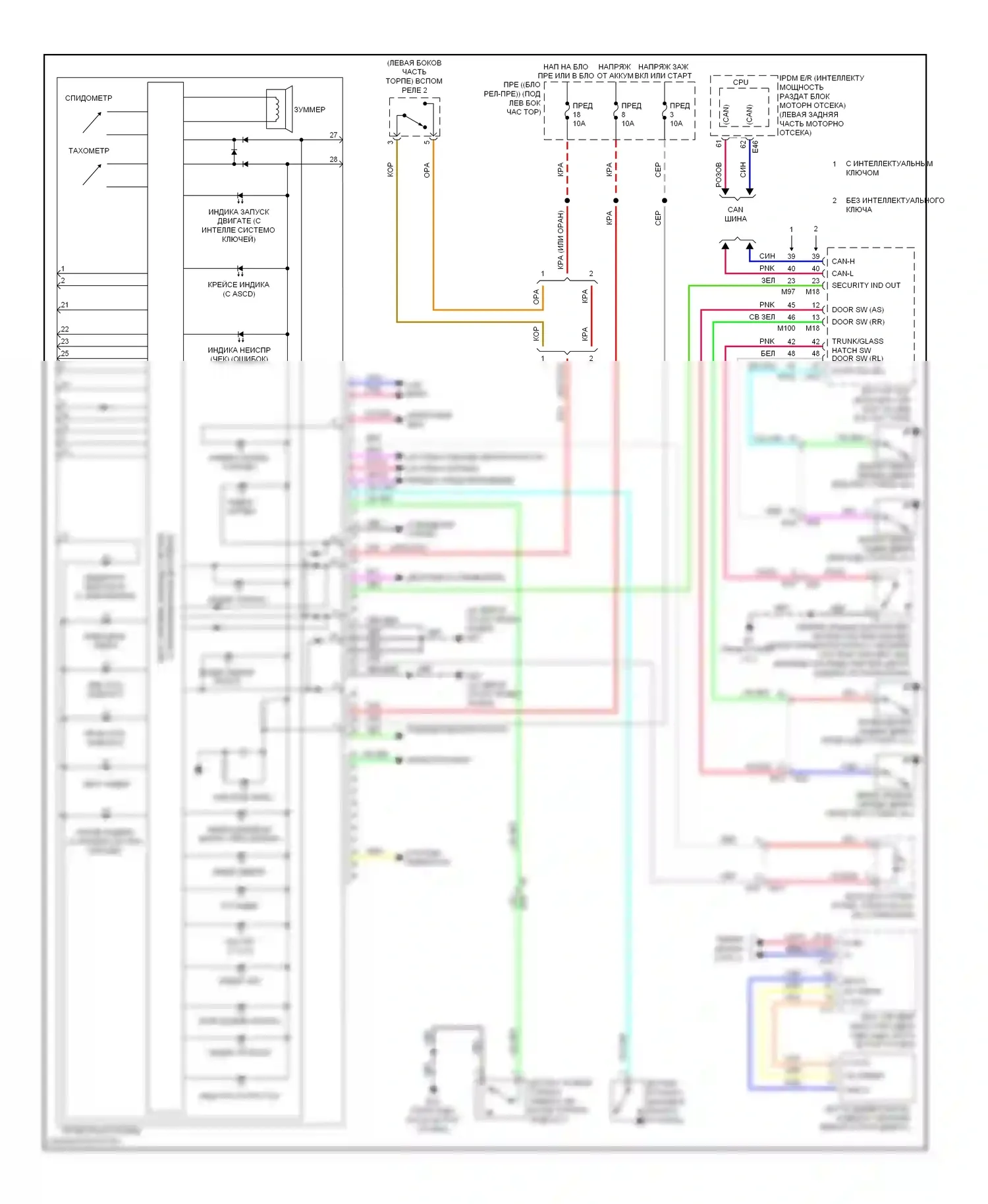 Versa Nissan II (2012-2014): Электросхема приборной панели, раннее производство 