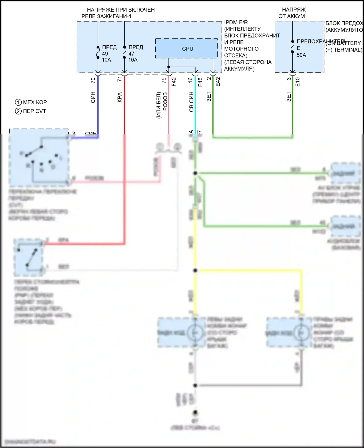 Versa Nissan III (2019-2022): Электросхема фонарей заднего хода 