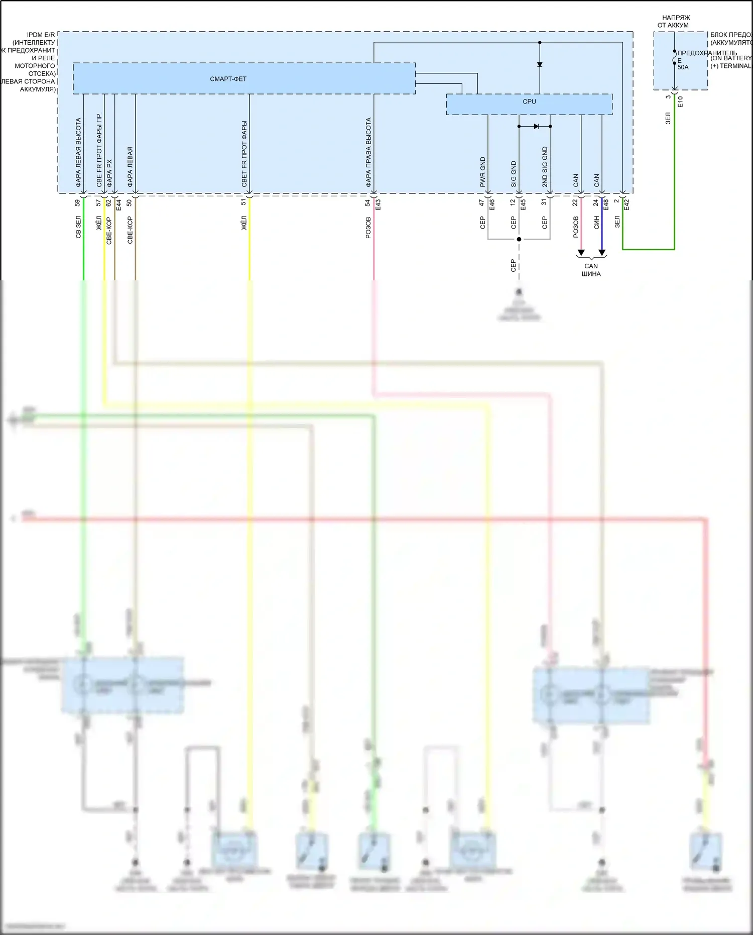 Versa Nissan III (2019-2022): Электросхема фар, с галогенными фарами (2 из 2) 
