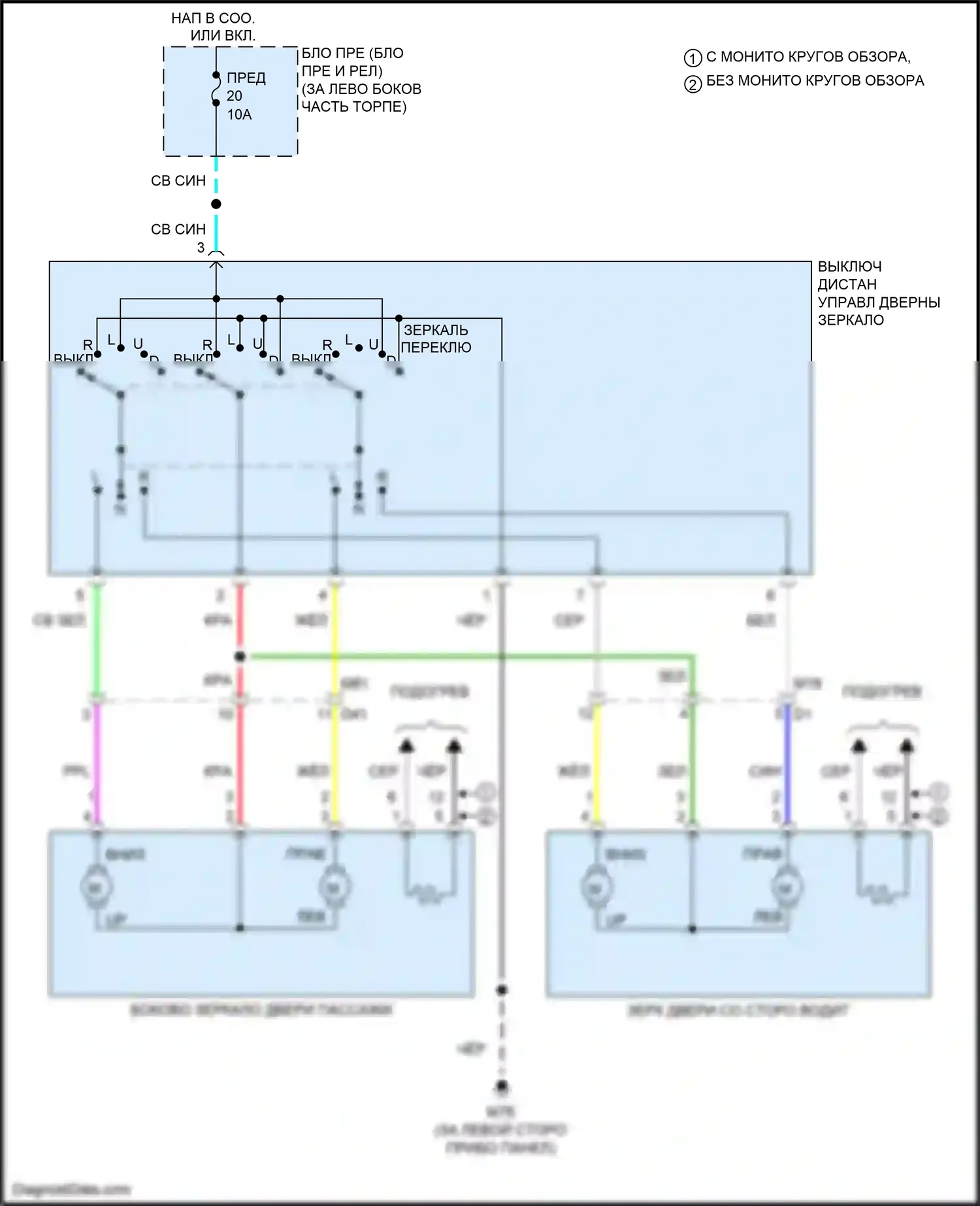 X-Trail Nissan II рестайлинг (2010-2015): Электросхема управления зеркалами заднего вида 