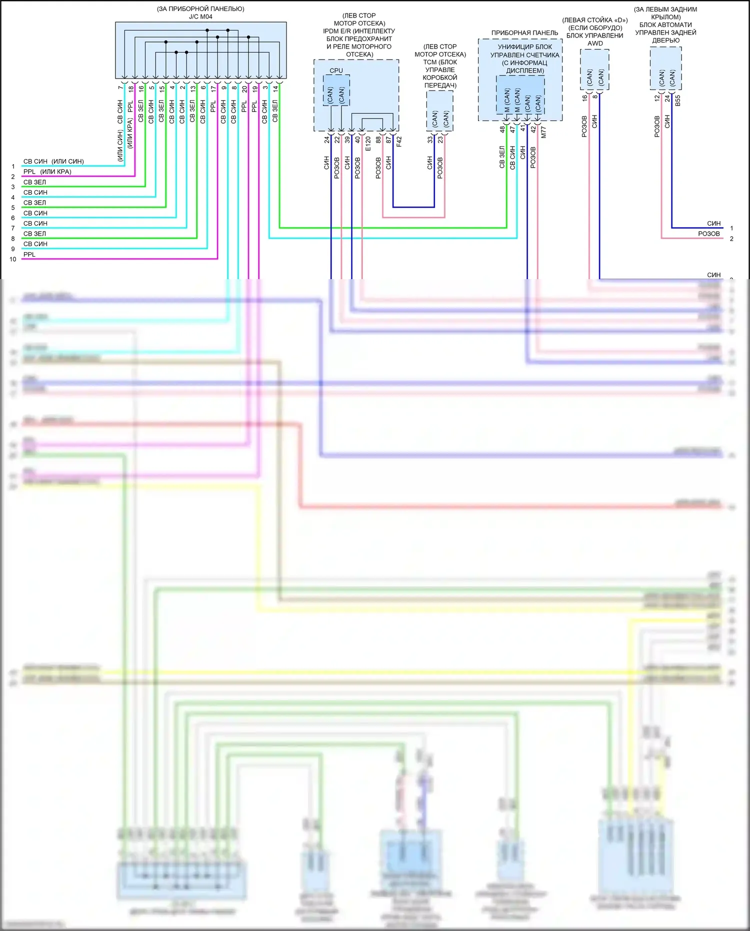 X-Trail Nissan III рестайлинг (2017-2024): Can шина электросхема с электрическим ручником (2 из 4) 