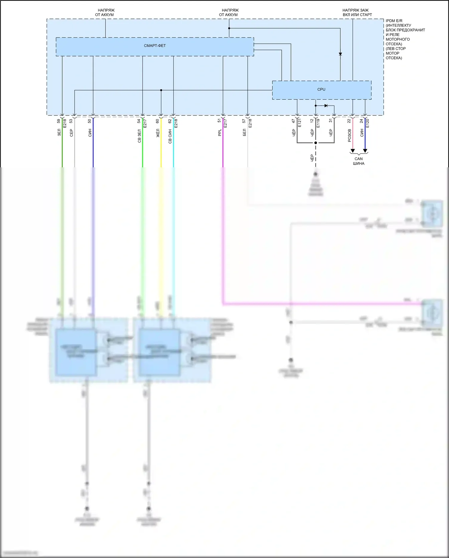 X-Trail Nissan III рестайлинг (2017-2024): Электросхема фар, со светодиодными фарами (2 из 2) 