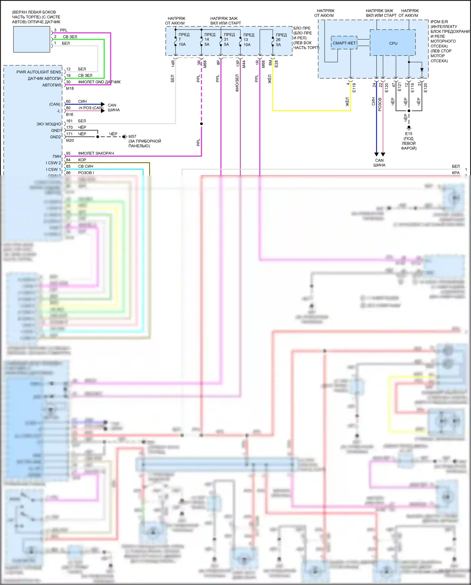 X-Trail Nissan III рестайлинг (2017-2024): Электросхема подсветки приборной панели (1 из 2) 
