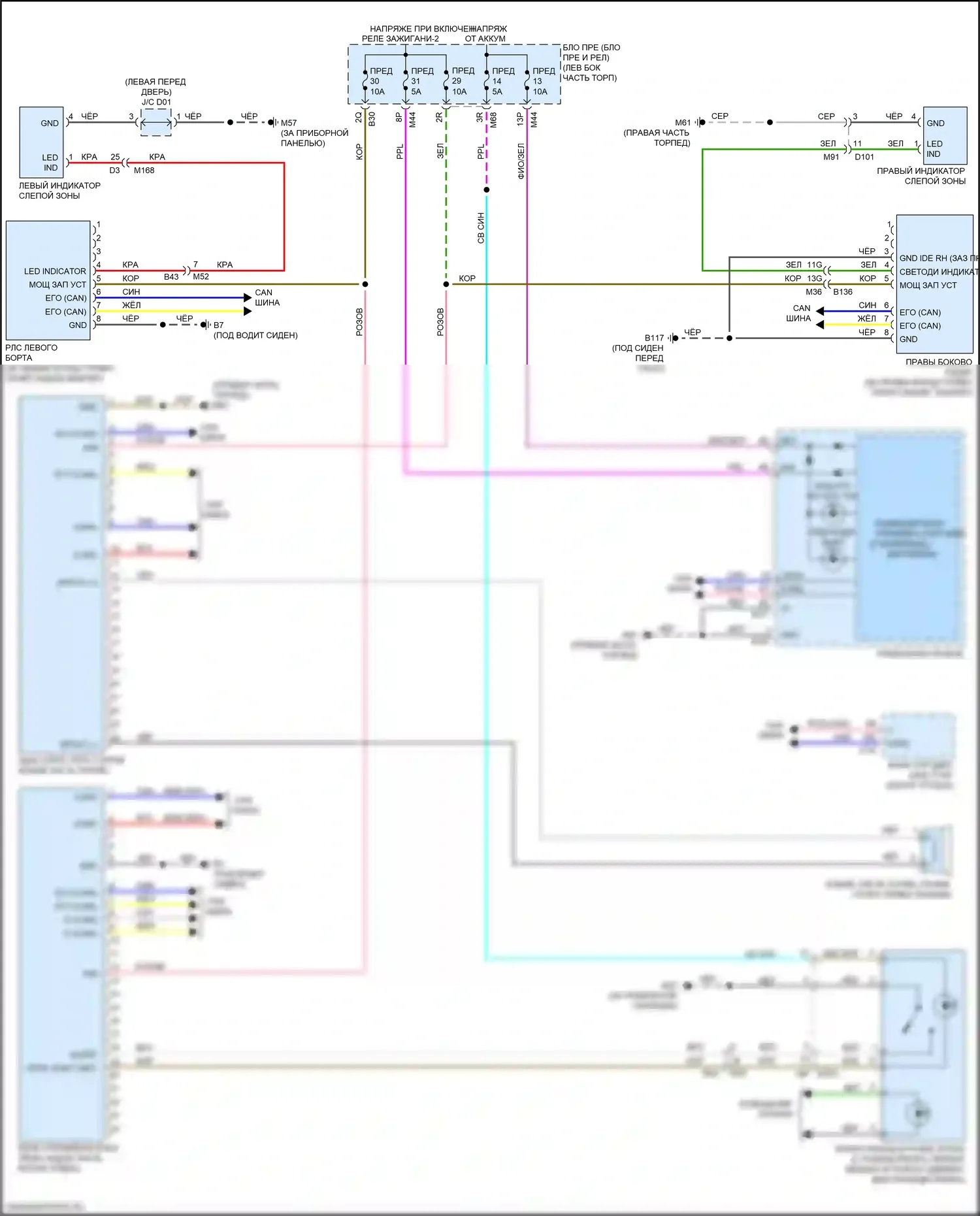 X-Trail Nissan III рестайлинг (2017-2024): Электросхема мониторинга в слепой зоне 
