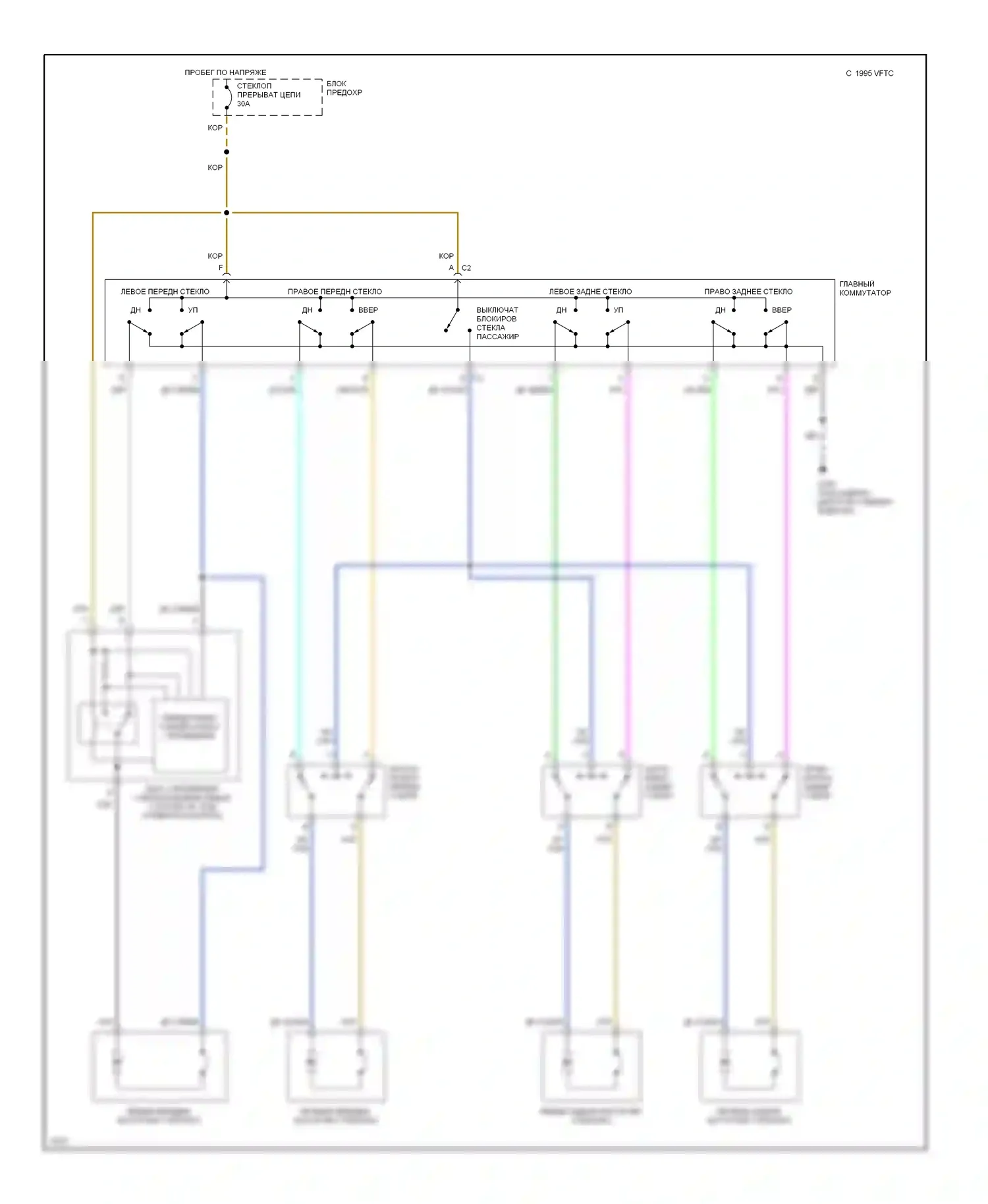 Achieva Oldsmobile I (1991-1997): Стеклоподъемник электросхема, 4 двери 