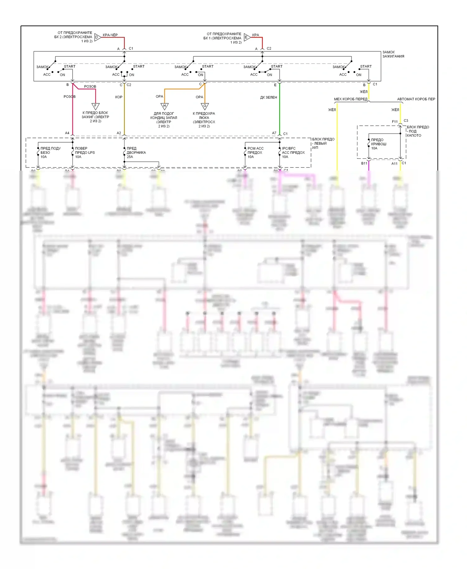 Alero Oldsmobile I (1999-2004): Электросхема блока предохранителей реле (2 из 2) 