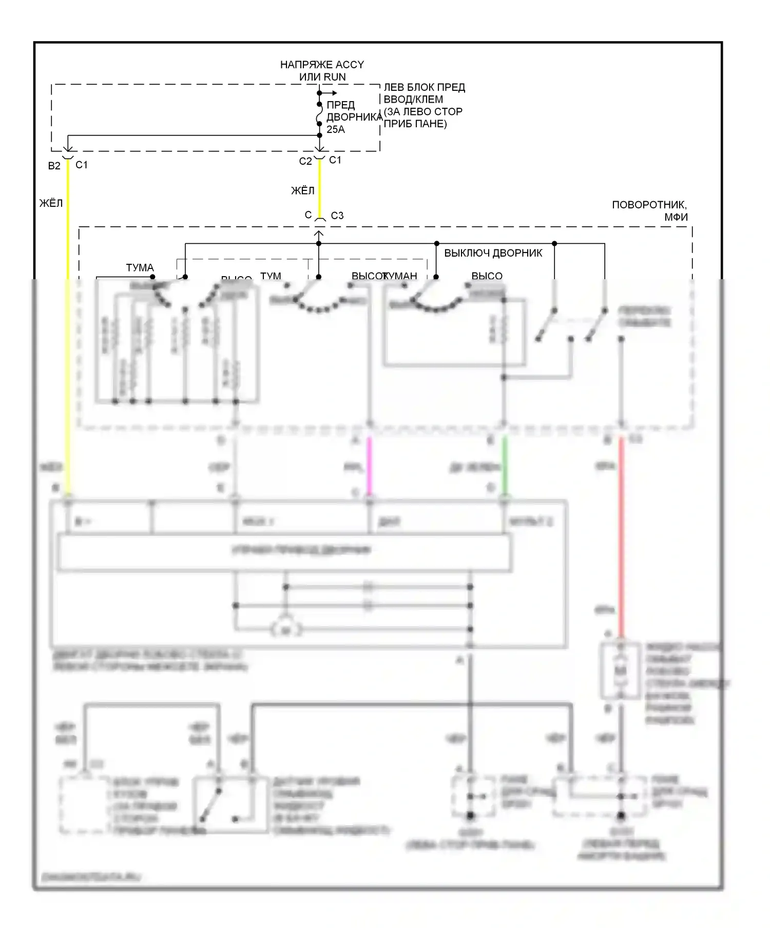 Alero Oldsmobile I (1999-2004): Дворники и омыватели электросхема 