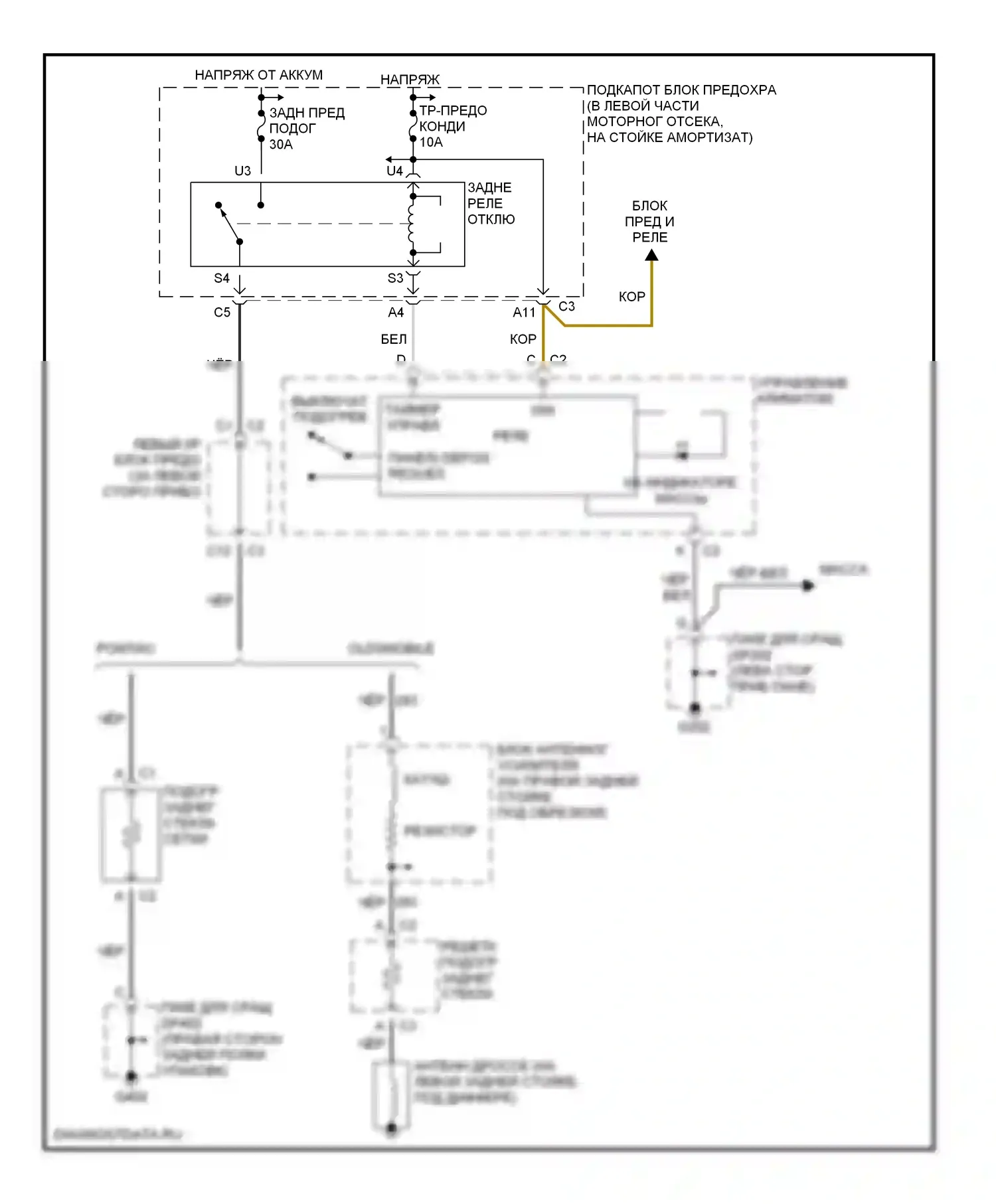 Alero Oldsmobile I (1999-2004): Электросхема подогрева 