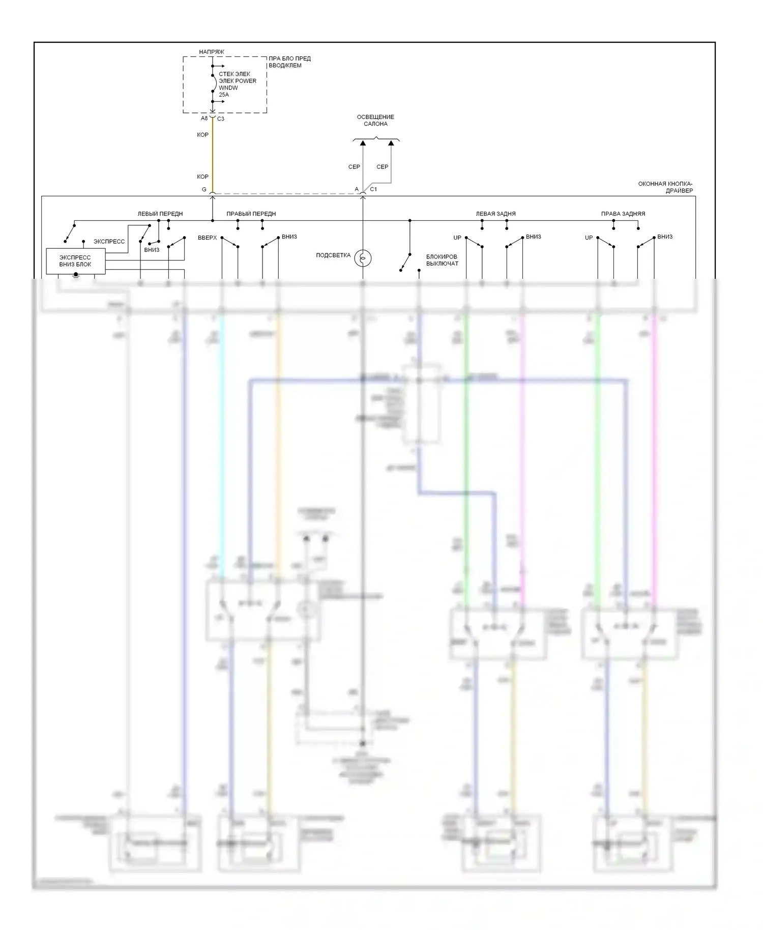 Alero Oldsmobile I (1999-2004): Стеклоподъемник электросхема, 4 двери 