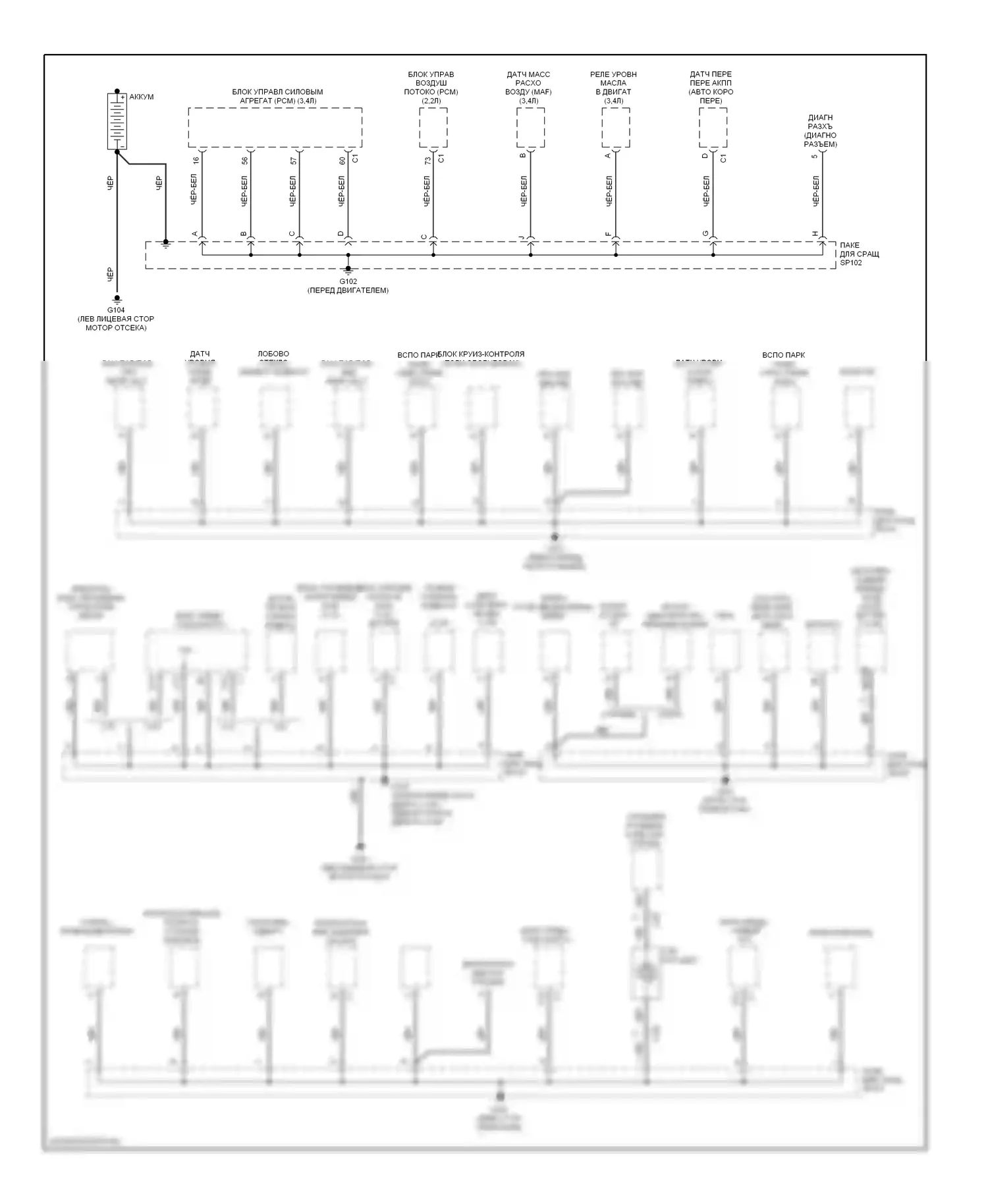 Alero Oldsmobile I (1999-2004): Электросхема разводки массы (1 из 2) 