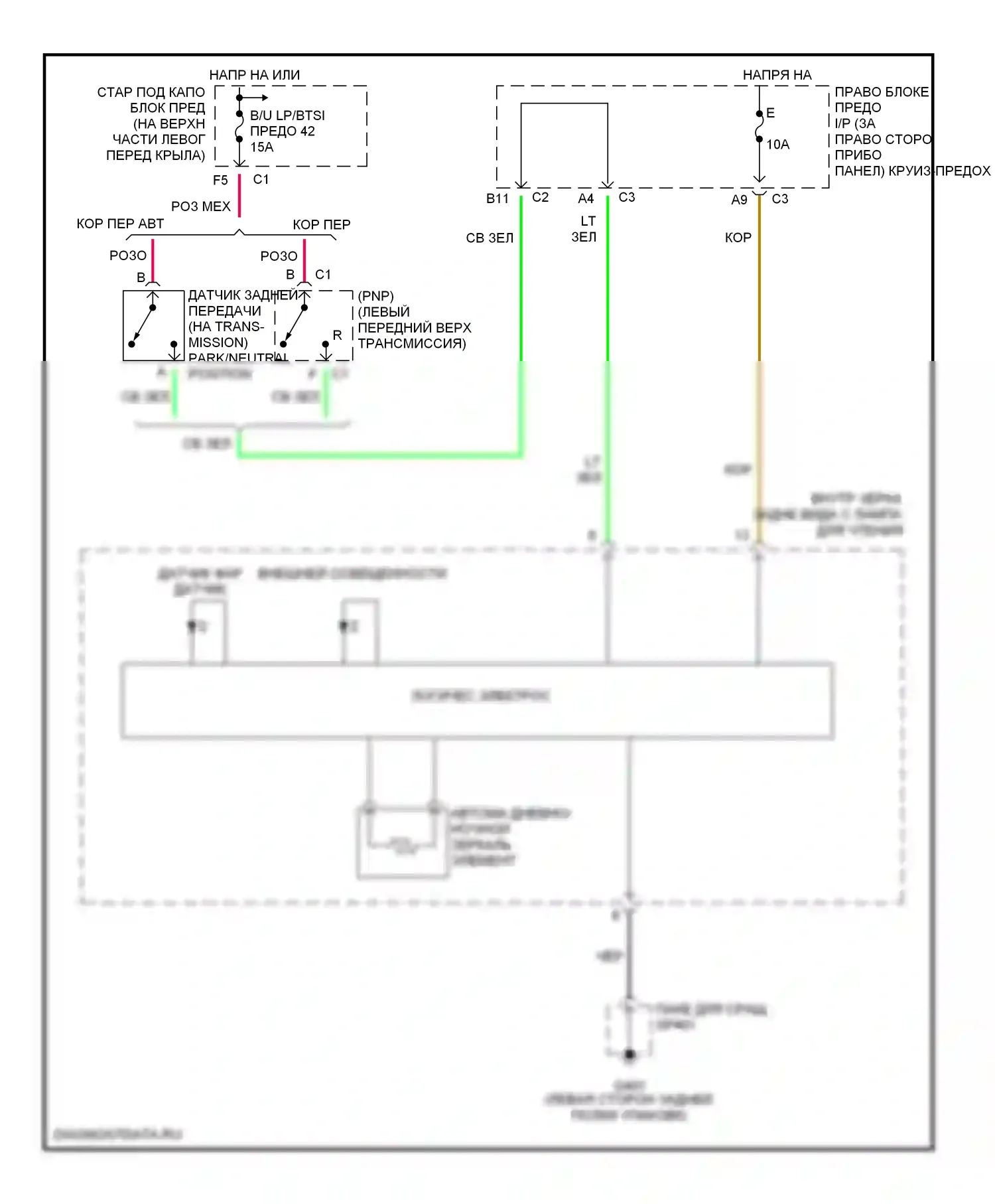 Alero Oldsmobile I (1999-2004): Электросхема электрохромного зеркала 