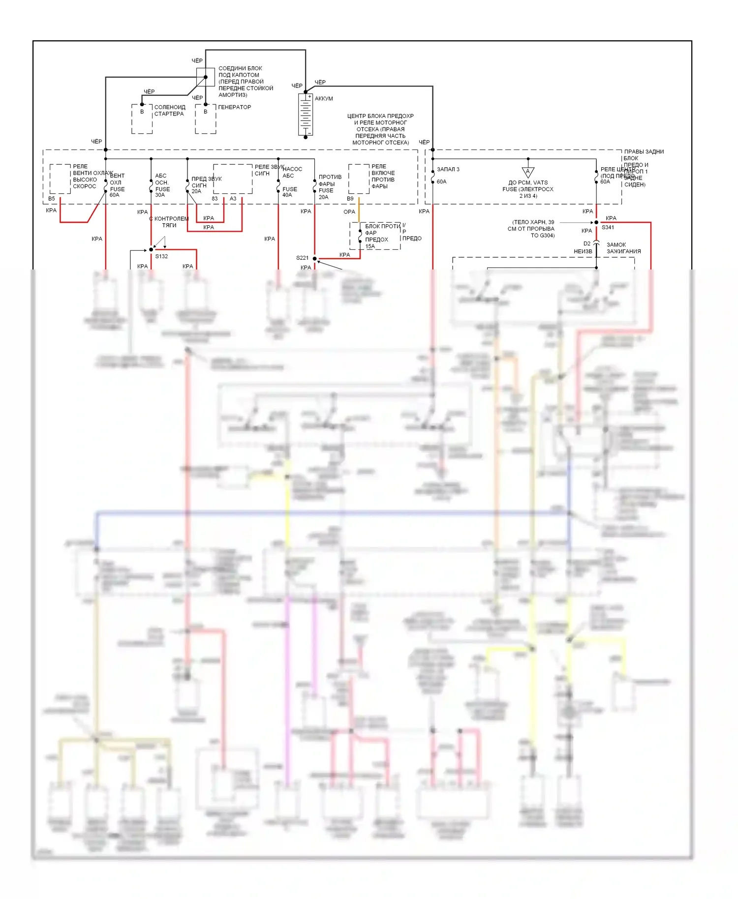 Aurora Oldsmobile I (1994-1999): Электросхема блока предохранителей реле (1 из 4) 