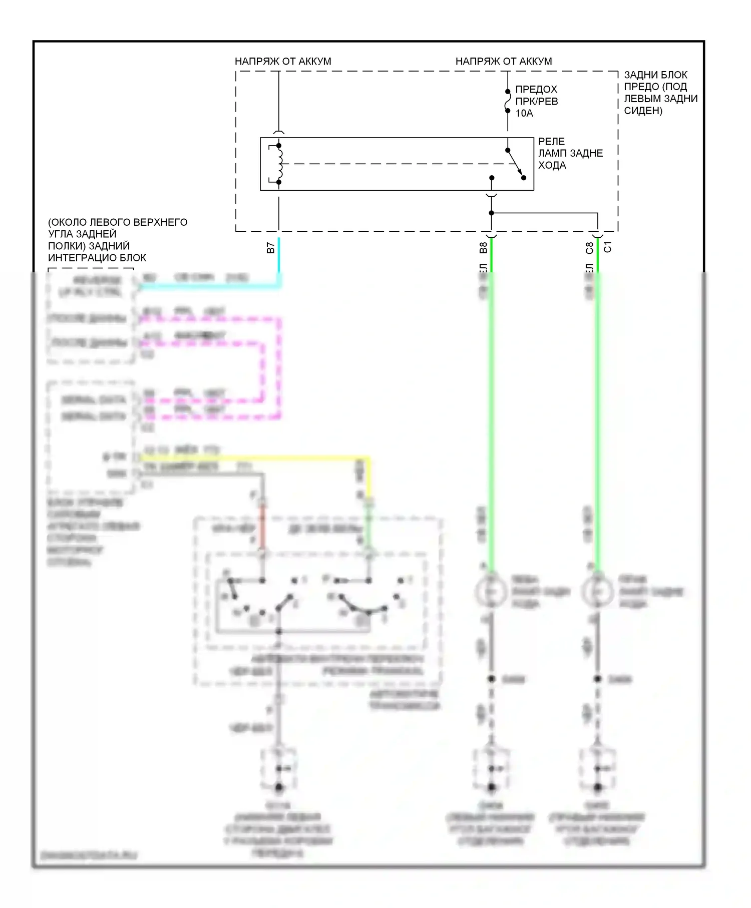 Aurora Oldsmobile II (1999-2003): Электросхема фонарей заднего хода 