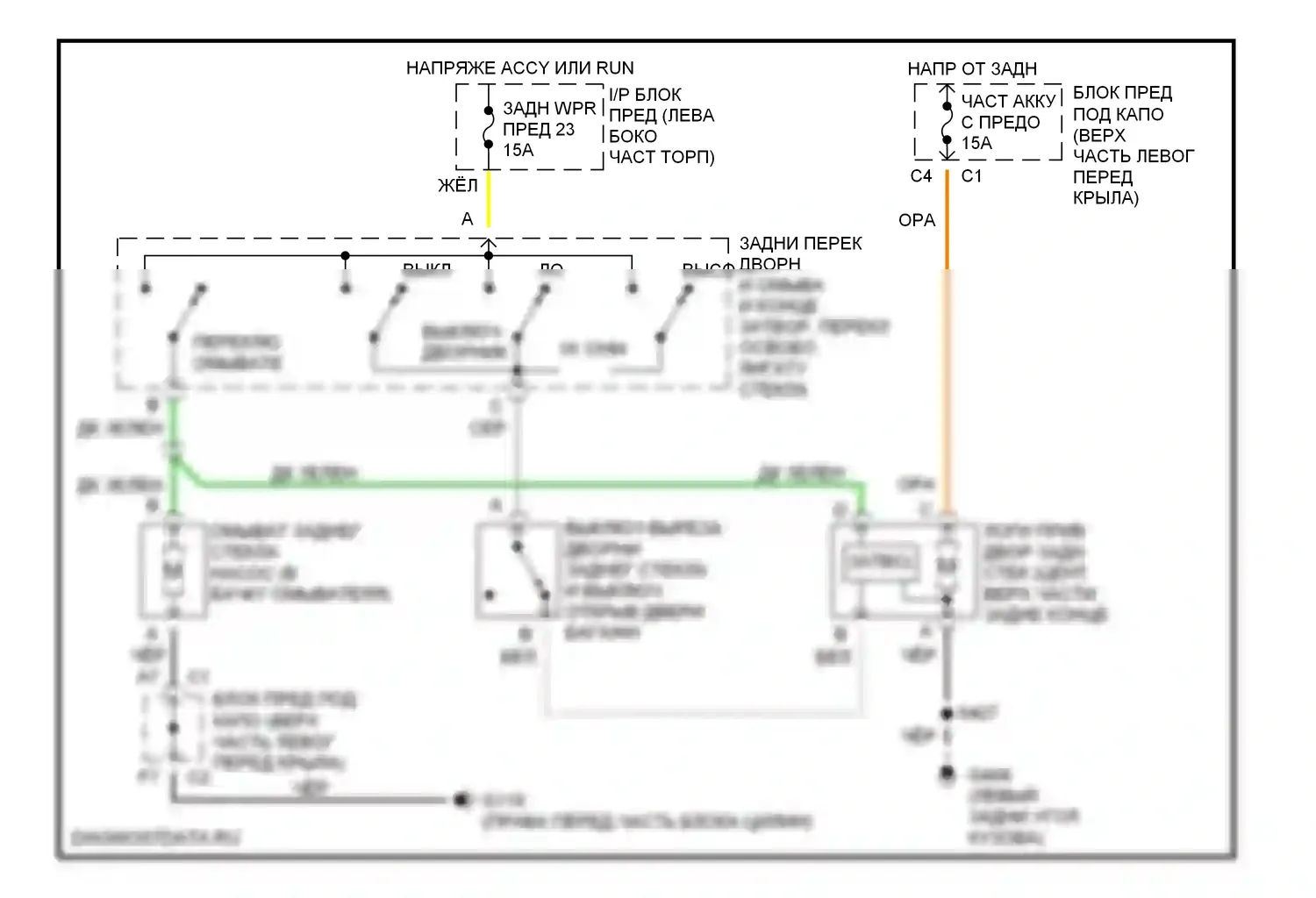 Bravada Oldsmobile II (1995-2001): Электросхема задних дворников и омывателей 