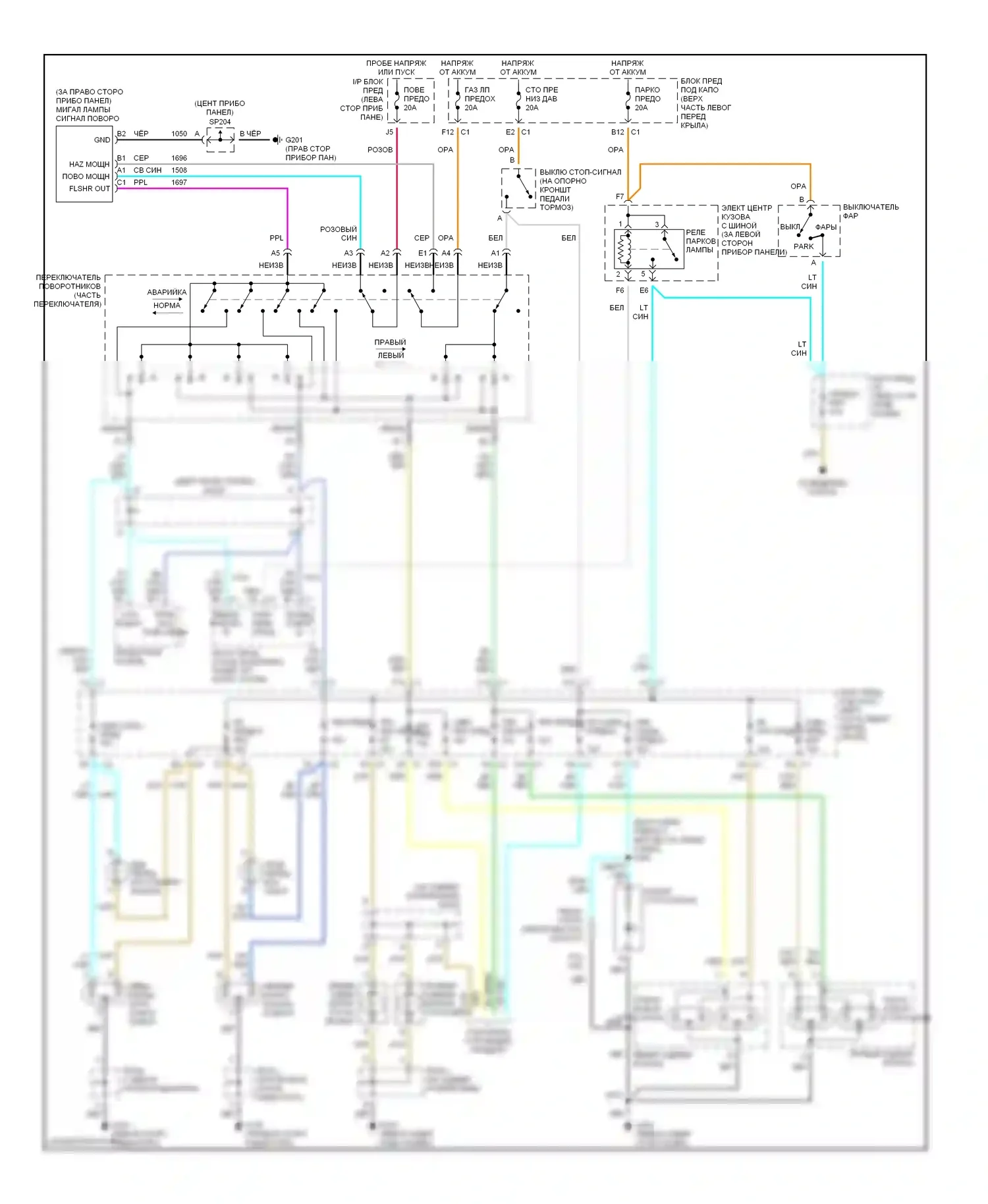 Bravada Oldsmobile II (1995-2001): Электросхема фар и фонарей 