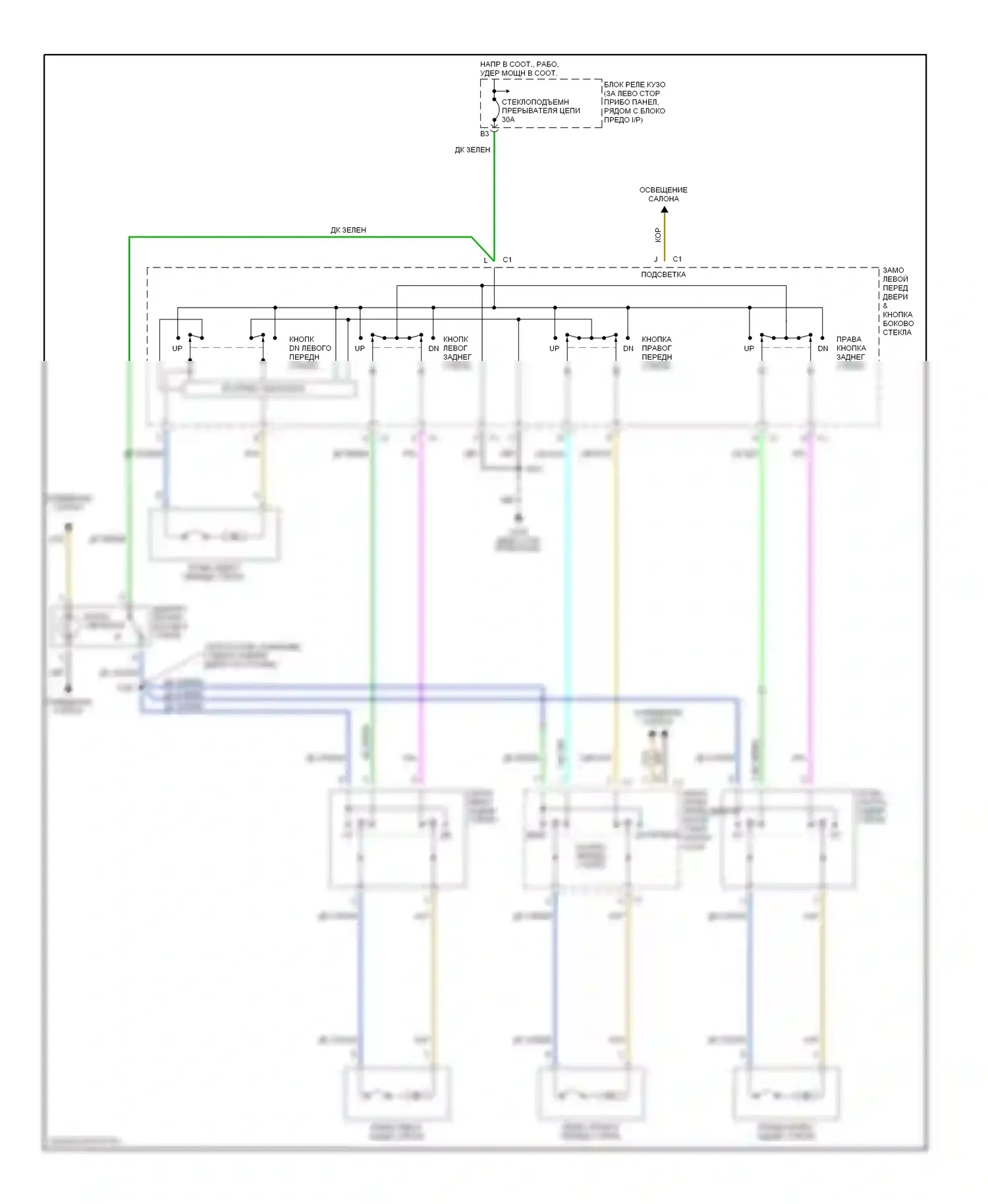 Bravada Oldsmobile II (1995-2001): Стеклоподъемник электросхема, 4 двери 