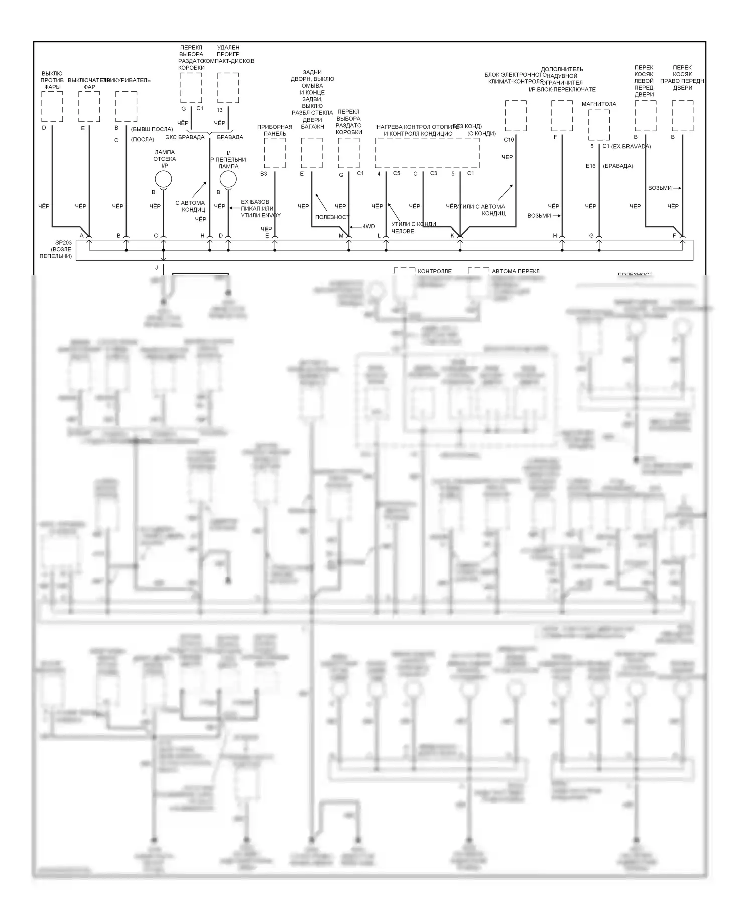 Bravada Oldsmobile II (1995-2001): Электросхема точек подключения масс (2 из 3) 
