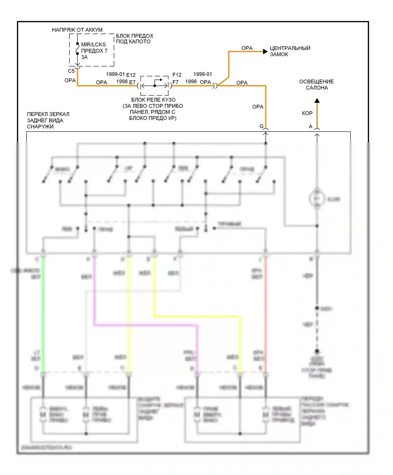 Bravada Oldsmobile II (1995-2001): Электросхема управления зеркалами заднего вида 