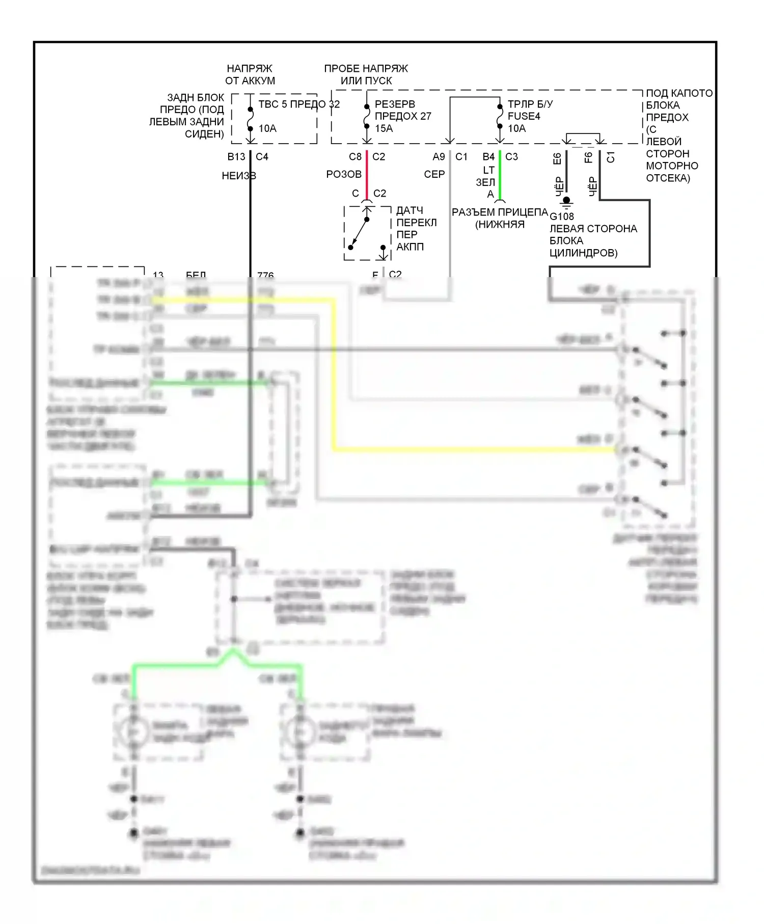 Bravada Oldsmobile III (2001-2004): Электросхема фонарей заднего хода 