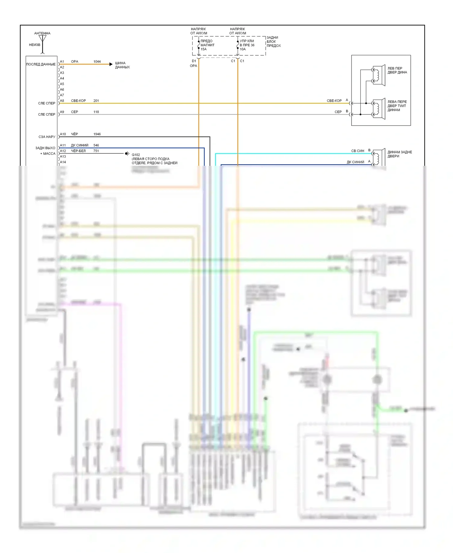 Bravada Oldsmobile III (2001-2004): Базовая магнитола электросхема соединений, с магнитолой заднего сиденья 