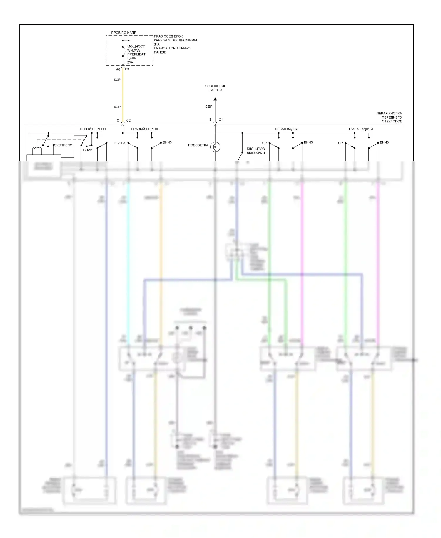 Cutlass Oldsmobile VI (1997-1999): Электросхема стеклоподъемника 