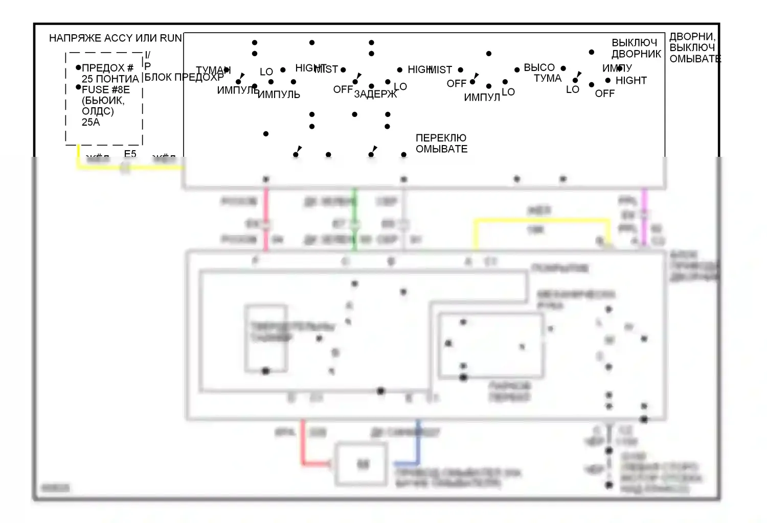 Ninety-Eight Oldsmobile XI (1991-1996): Интервал дворников и омывателей монтажной электросхемой 