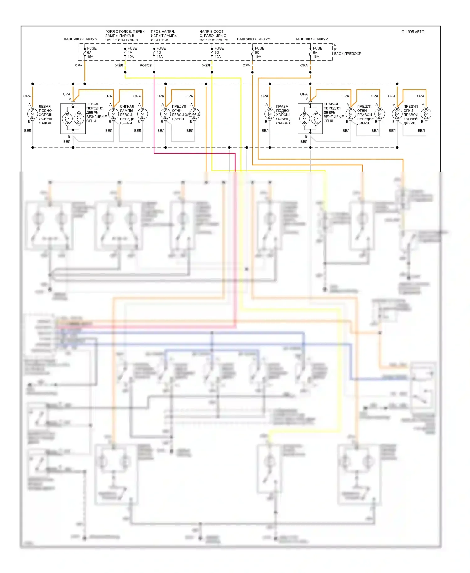 Ninety-Eight Oldsmobile XI (1991-1996): Электросхема освещения салона, с освещенным входом 