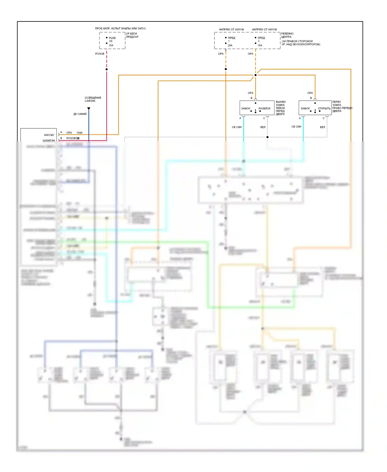 Ninety-Eight Oldsmobile XI (1991-1996): Электросхема замка двери питания, с дистанционным/бесключевым доступом 
