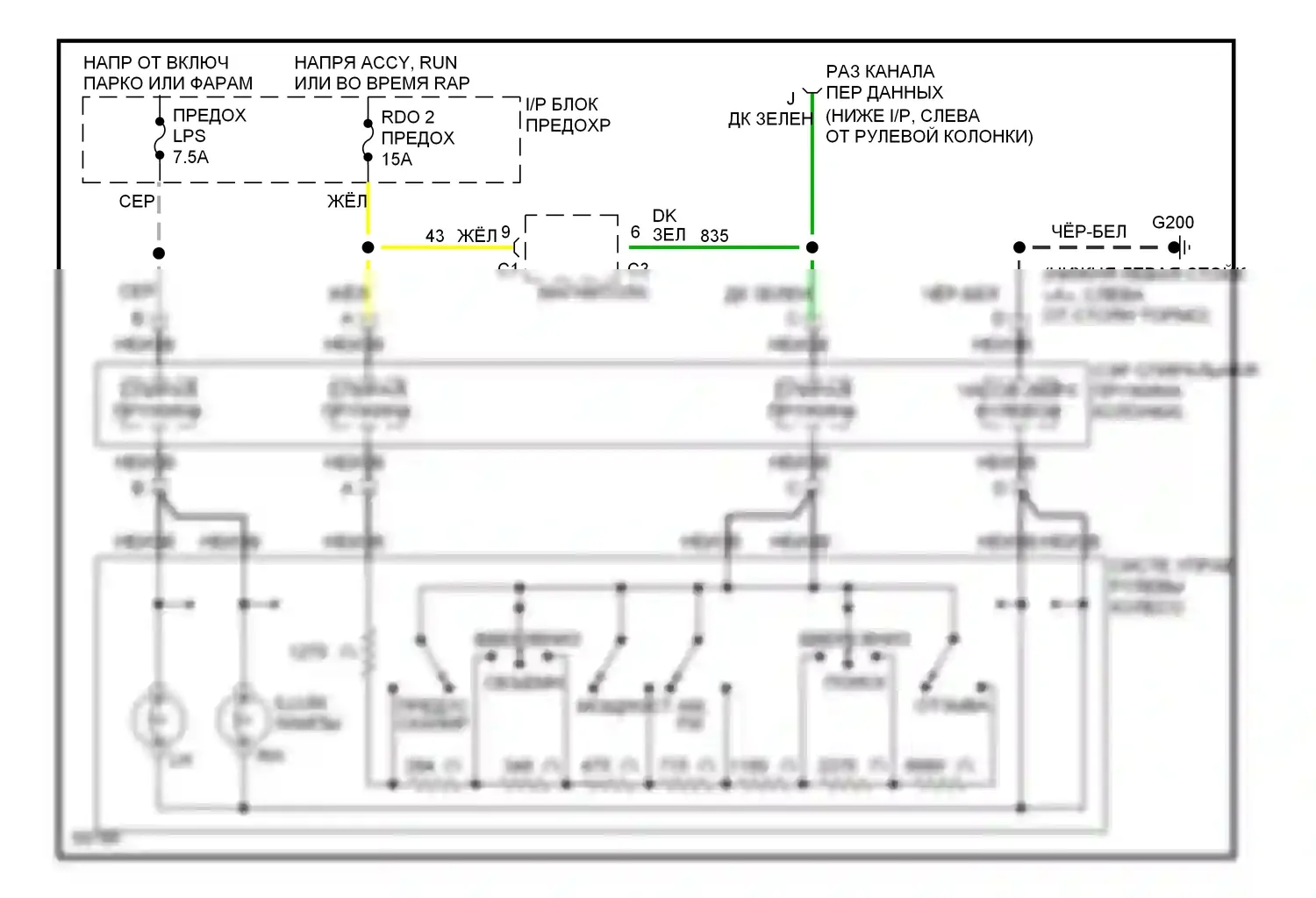 Silhouette Oldsmobile I (1989-1996): Электросхема органов управления рулевым колесом 