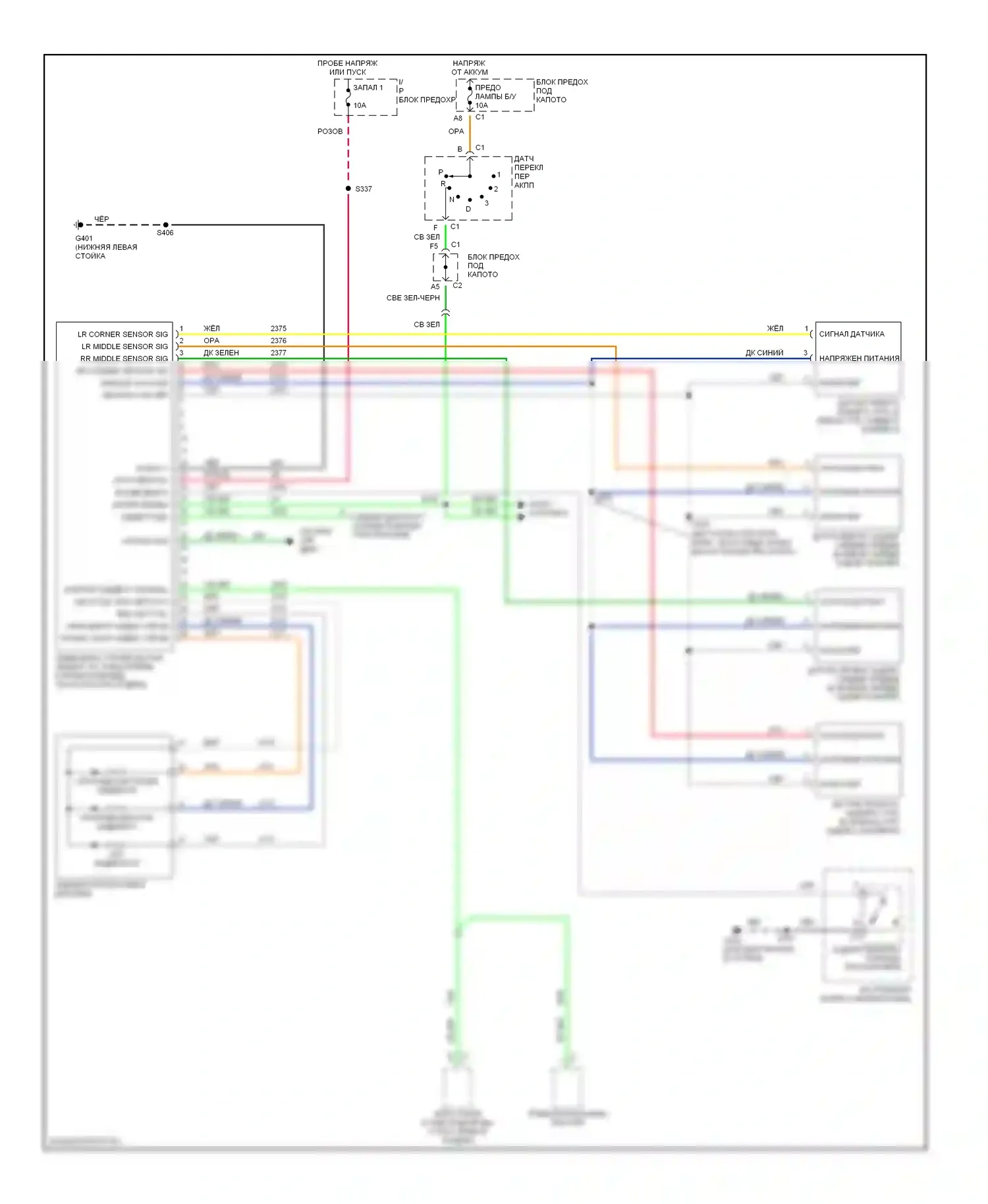 Silhouette Oldsmobile II (1996-2004): Электросхема парктроника 