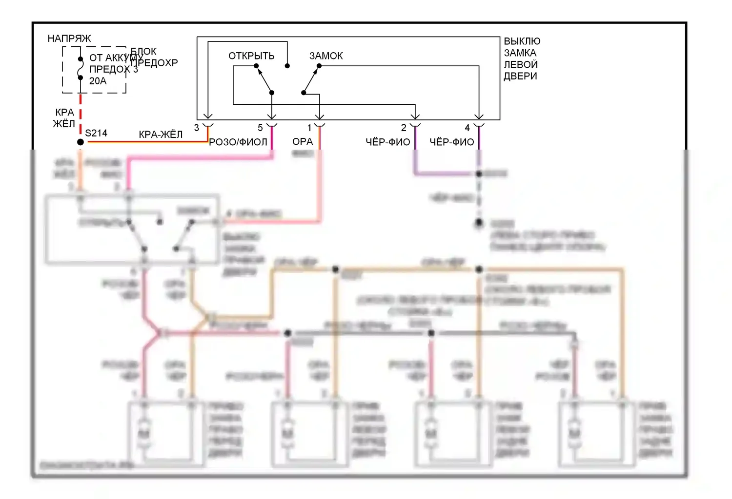 Neon Plymouth I (1993-2001): Электросхема замка двери питания, без бесключевого доступа 