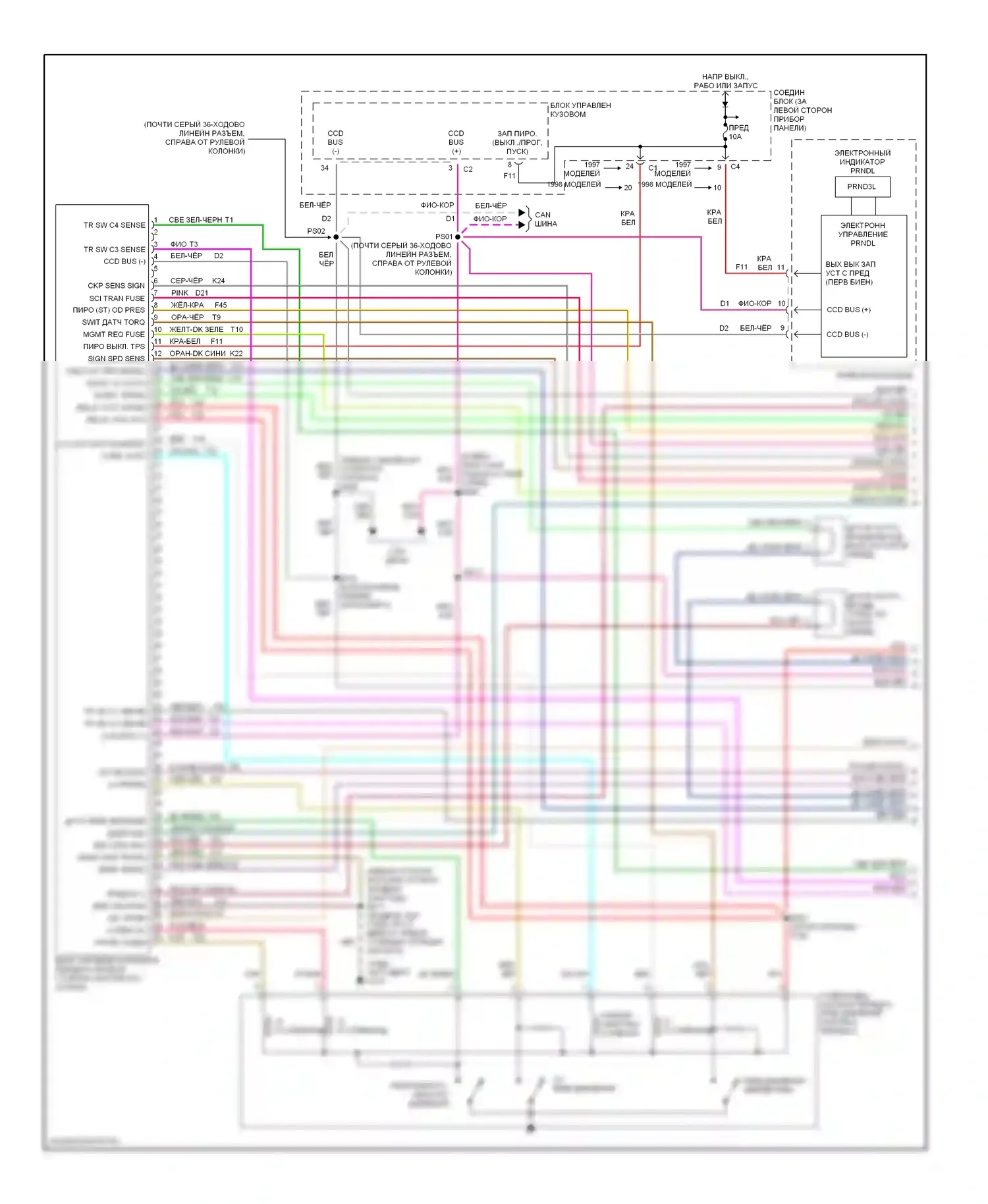 Voyager Plymouth III (1995-2000): 2.4l, электросхема соединений коробки передач (1 из 3) 