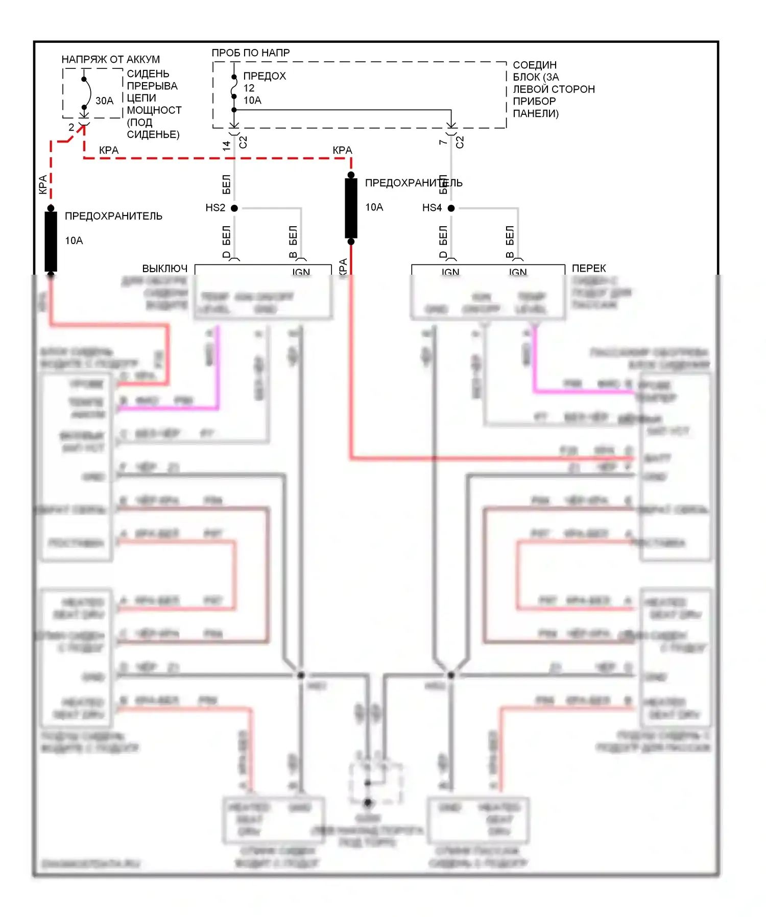 Voyager Plymouth III (1995-2000): Электросхема обогреваемых сидений 