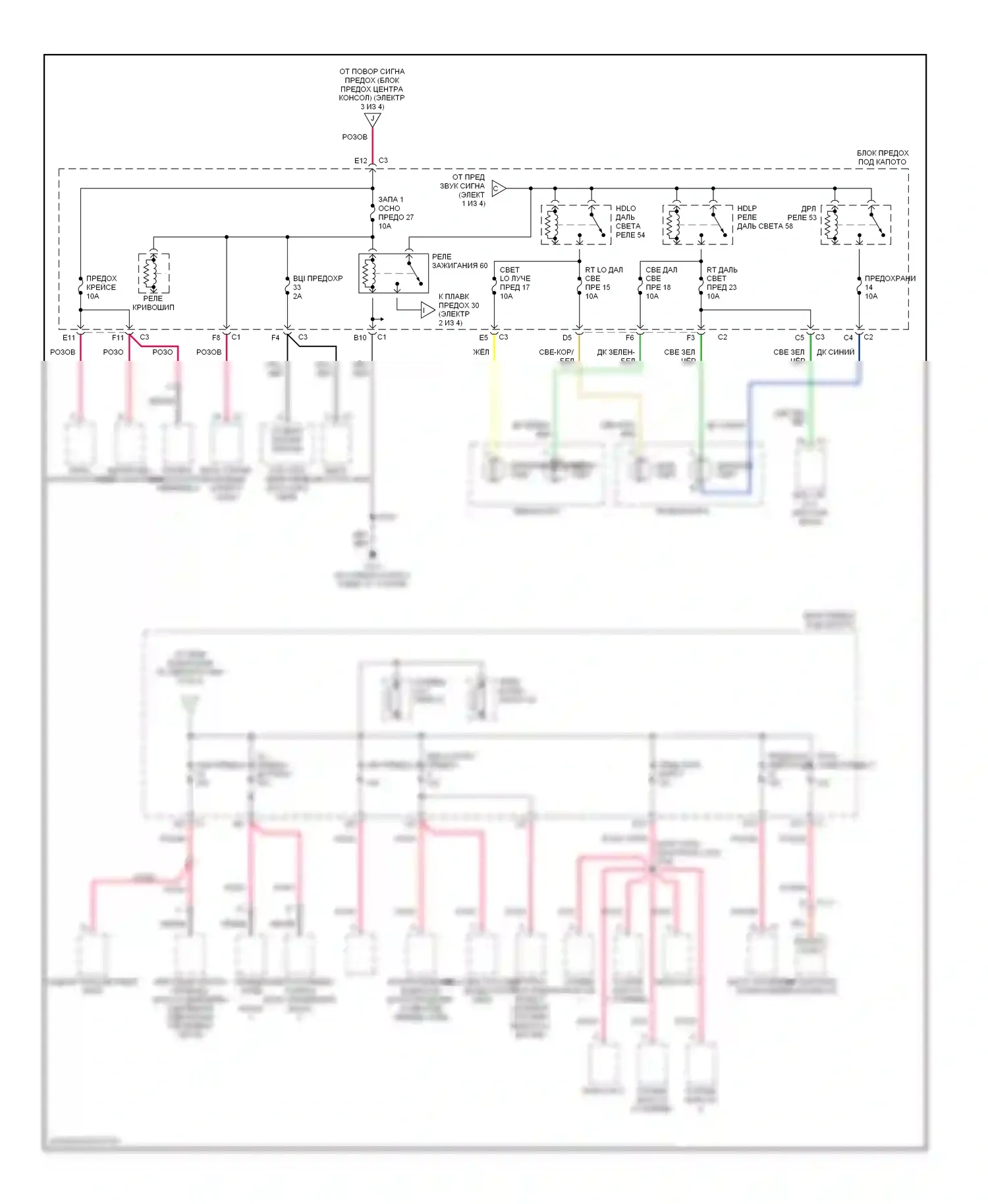 Aztek Pontiac I (2001-2005): Электросхема блока предохранителей реле (2 из 4) 
