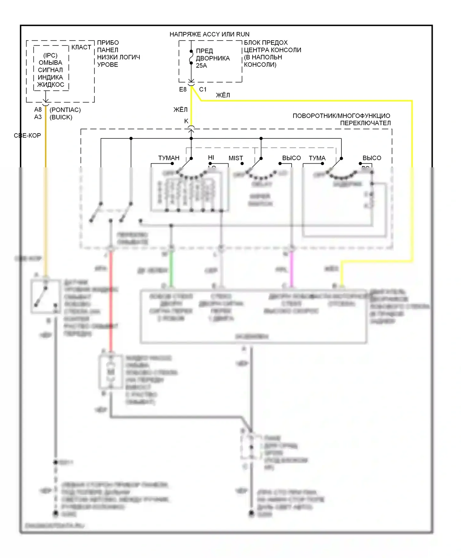 Aztek Pontiac I (2001-2005): Электросхема передней шайбы/стеклоочистителя 